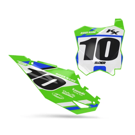 Motorstickerset STICKERSET NUMMERBORDACHTERGRONDEN PERSO KAWASAKI Bands Green Blue