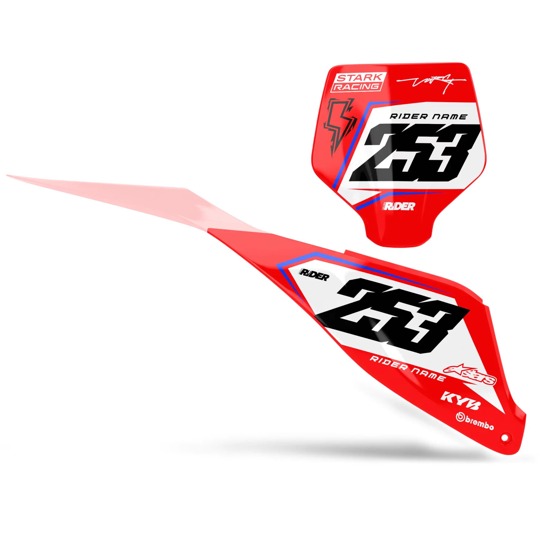 Stickerset moto STICKERSET NUMMERPLAAT ACHTERGRONDEN PERSO STARK FUTURE Fuego Red White
