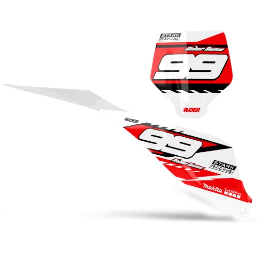 GRAPHICS moto Graphics NUMBER PLATE BACKGROUNDS CUSTOM STARK FUTURE Traxer White Red