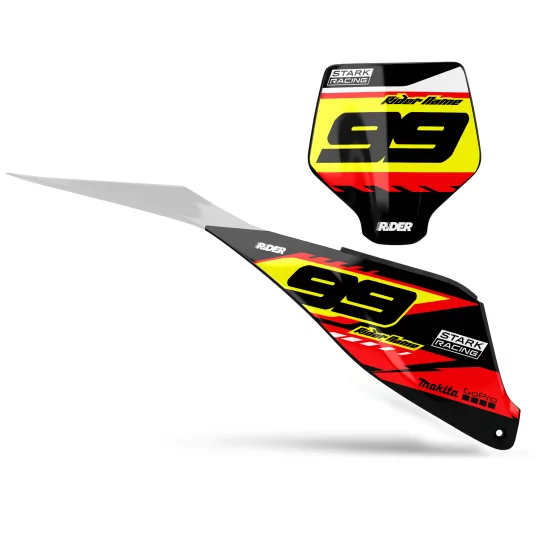 Stickerset motor STICKERSET NUMMERPLAAT ACHTERGRONDEN PERSO STARK FUTURE Traxer Black Yellow