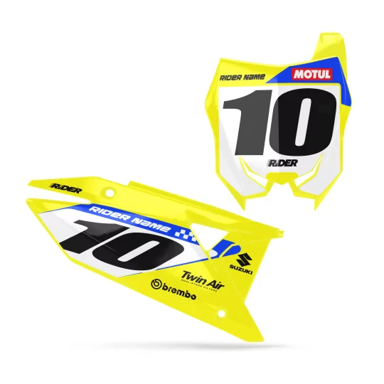STICKERSET motorstickers STICKERSET NUMMERPLAAT ACHTERGRONDEN PERSO SUZUKI Contact Yellow