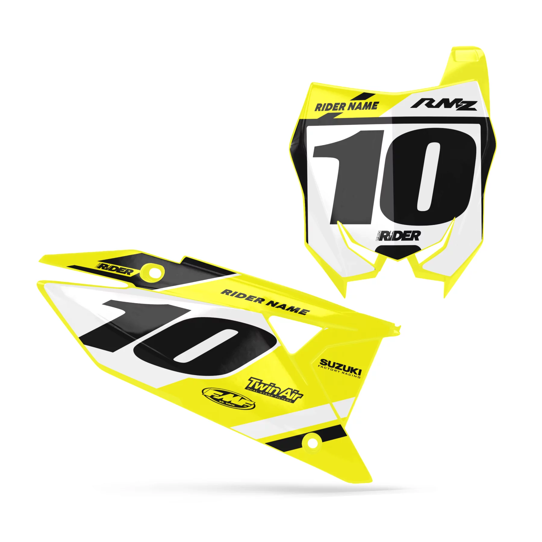 STICKERSET motorstickers STICKERSET NUMMERPLAAT ACHTERGRONDEN PERSO SUZUKI Mount Yellow Black