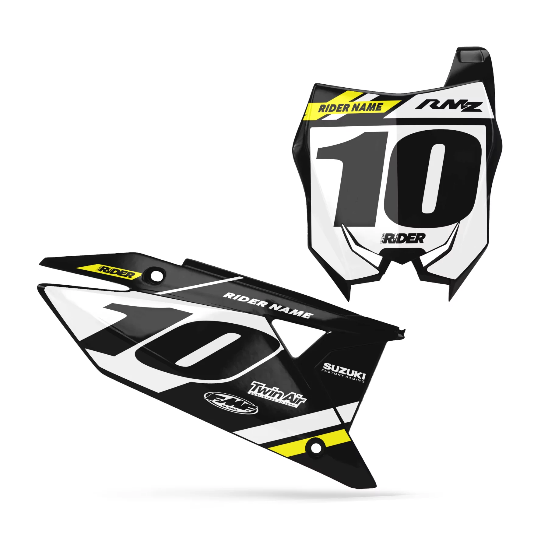 STICKERSET motorstickers STICKERSET NUMMERPLAAT ACHTERGRONDEN PERSO SUZUKI Mount Black White