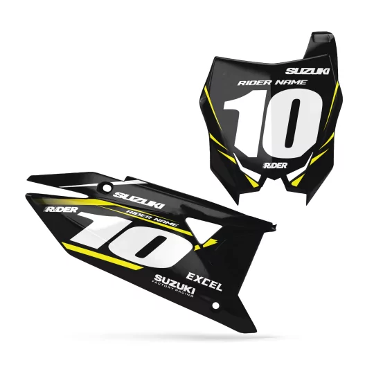 STICKERSET motorstickers STICKERSET NUMMERPLAAT ACHTERGRONDEN PERSO SUZUKI Mount Black