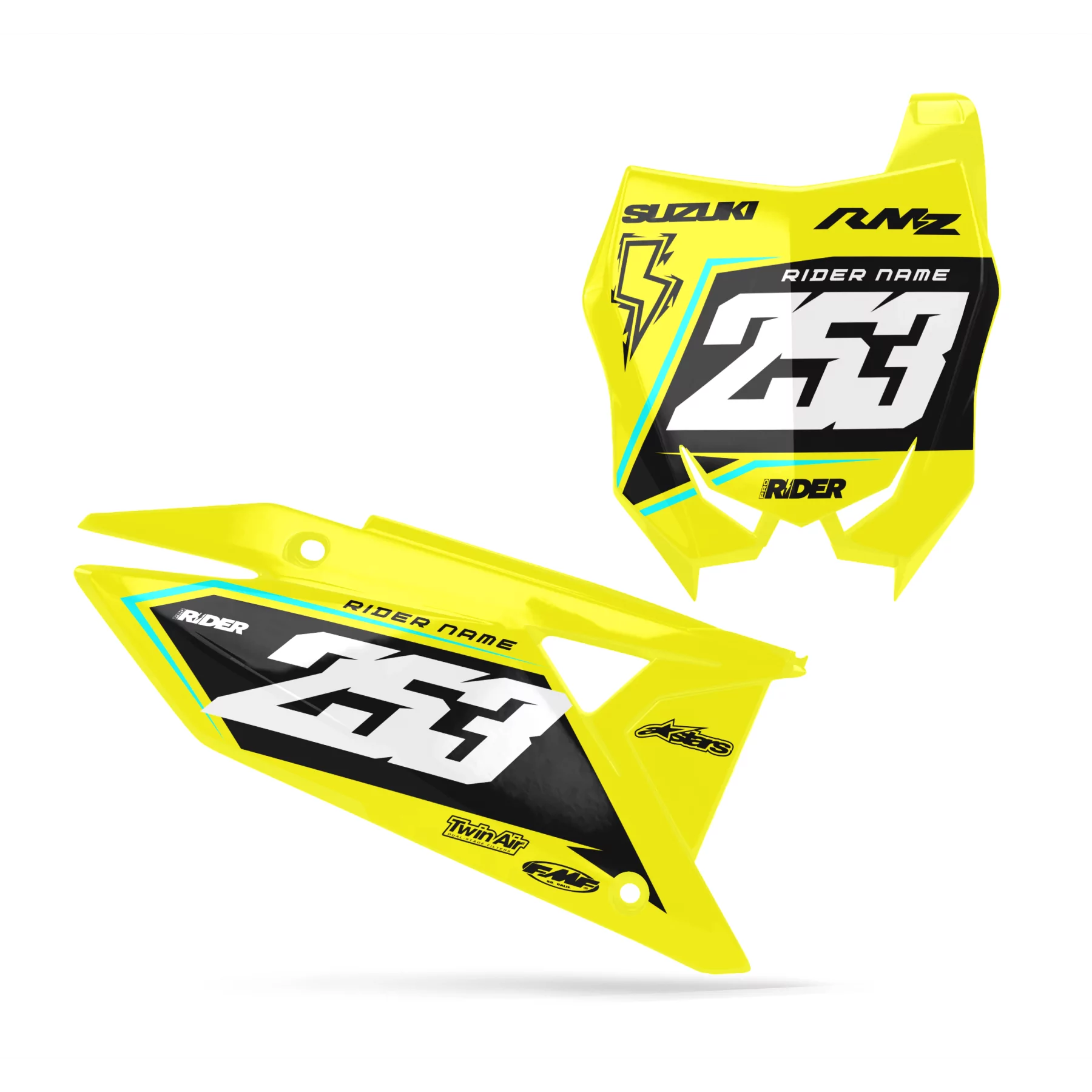 STICKERSET motorstickers STICKERSET NUMMERPLAAT ACHTERGRONDEN PERSO SUZUKI Blaze Black Yellow
