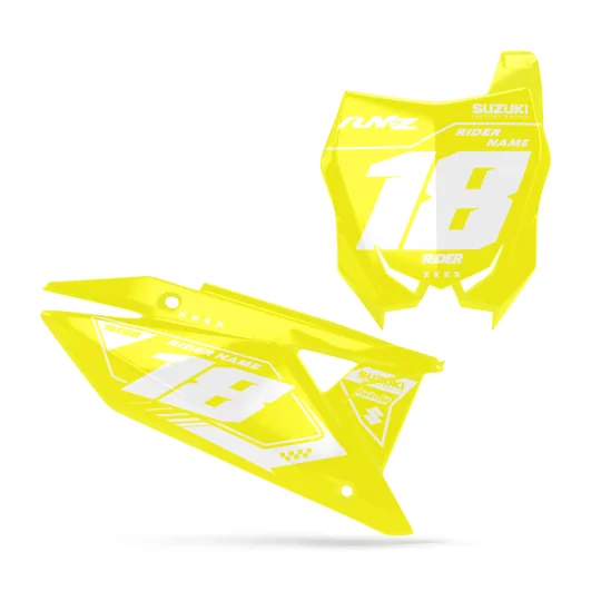 Moto stickerset STICKERSET NUMMERPLAAT ACHTERGRONDEN PERSO SUZUKI Glow Flex Yellow White