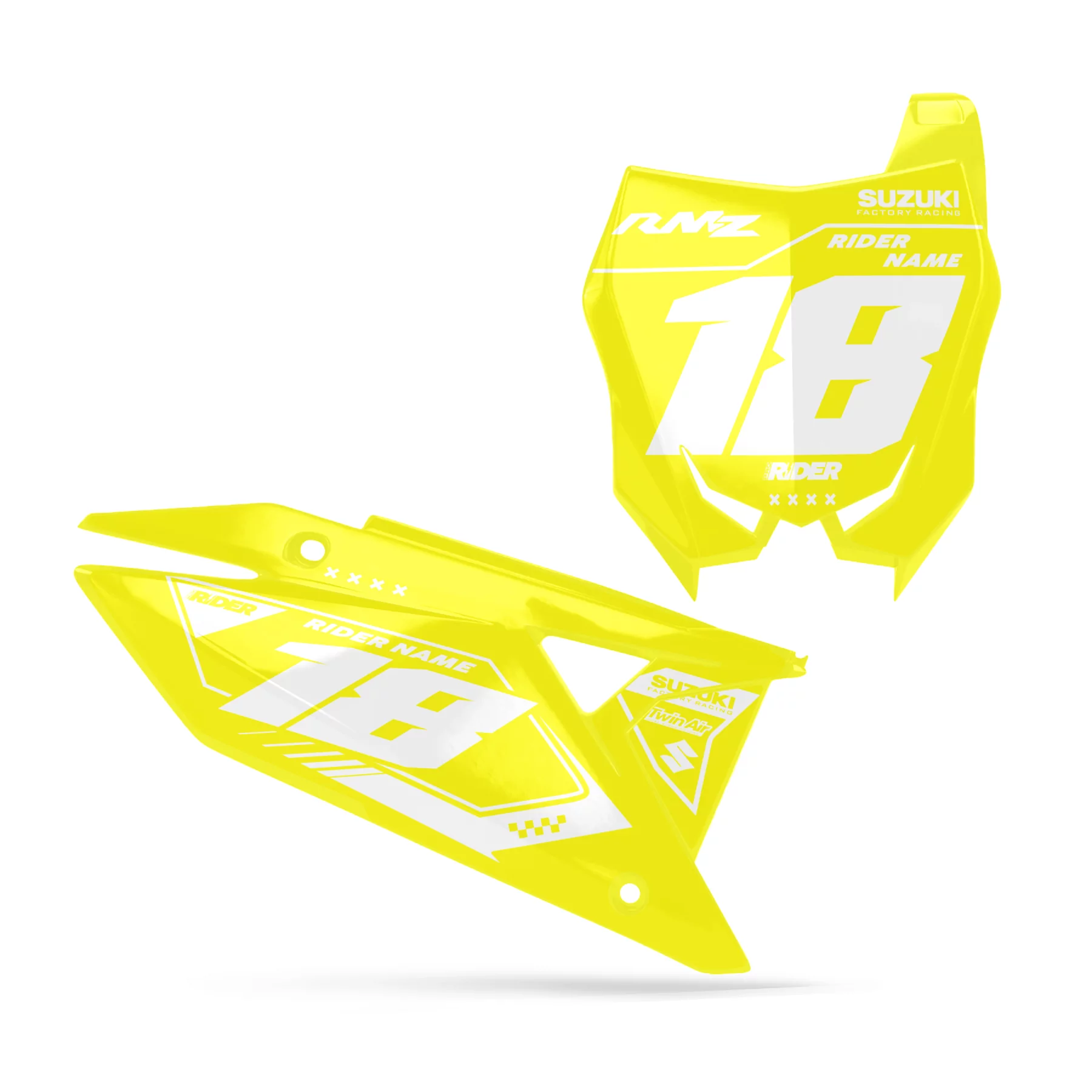 Motorrad-DEKOR DEKOR NUMMERNSCHILDHINTERGRÜNDE PERSO SUZUKI Glow Flex Yellow White