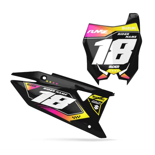 Moto stickerset STICKERSET NUMMERPLAAT ACHTERGRONDEN PERSO SUZUKI Glow Flex Black Pink