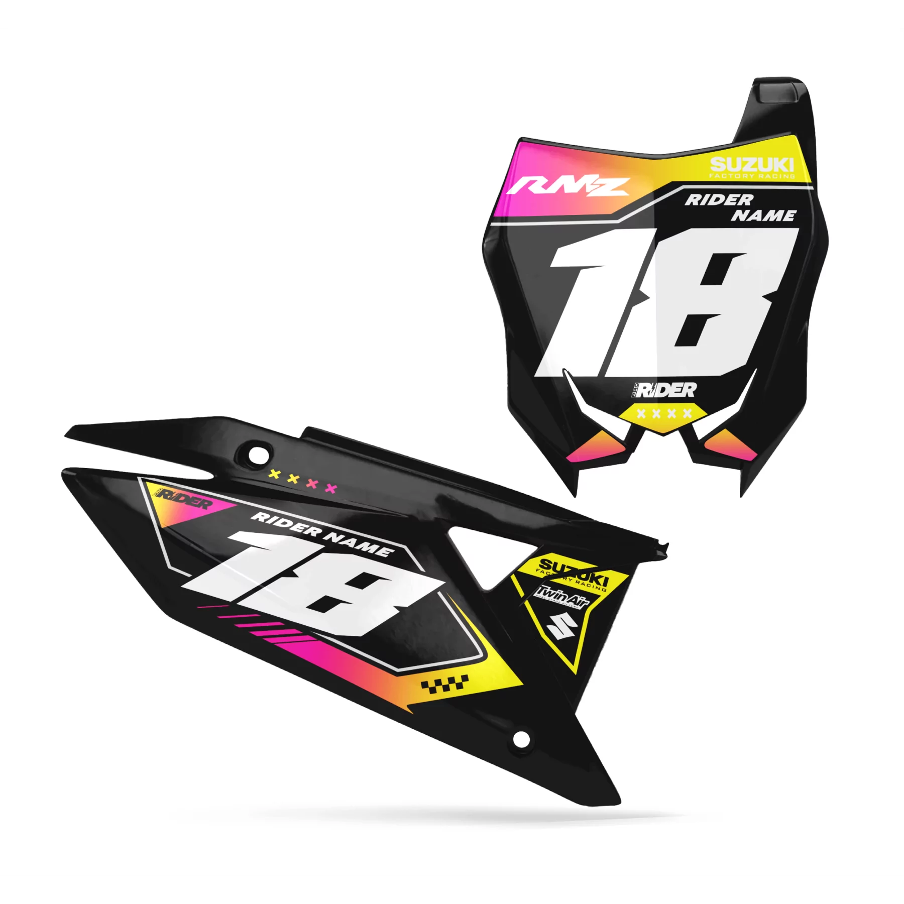 Moto stickerset STICKERSET NUMMERPLAAT ACHTERGRONDEN PERSO SUZUKI Glow Flex Black Pink