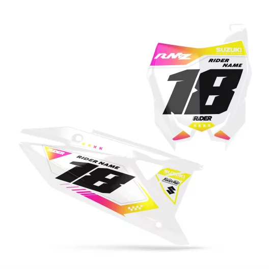 Moto stickerset STICKERSET NUMMERPLAAT ACHTERGRONDEN PERSO SUZUKI Glow Flex White Pink