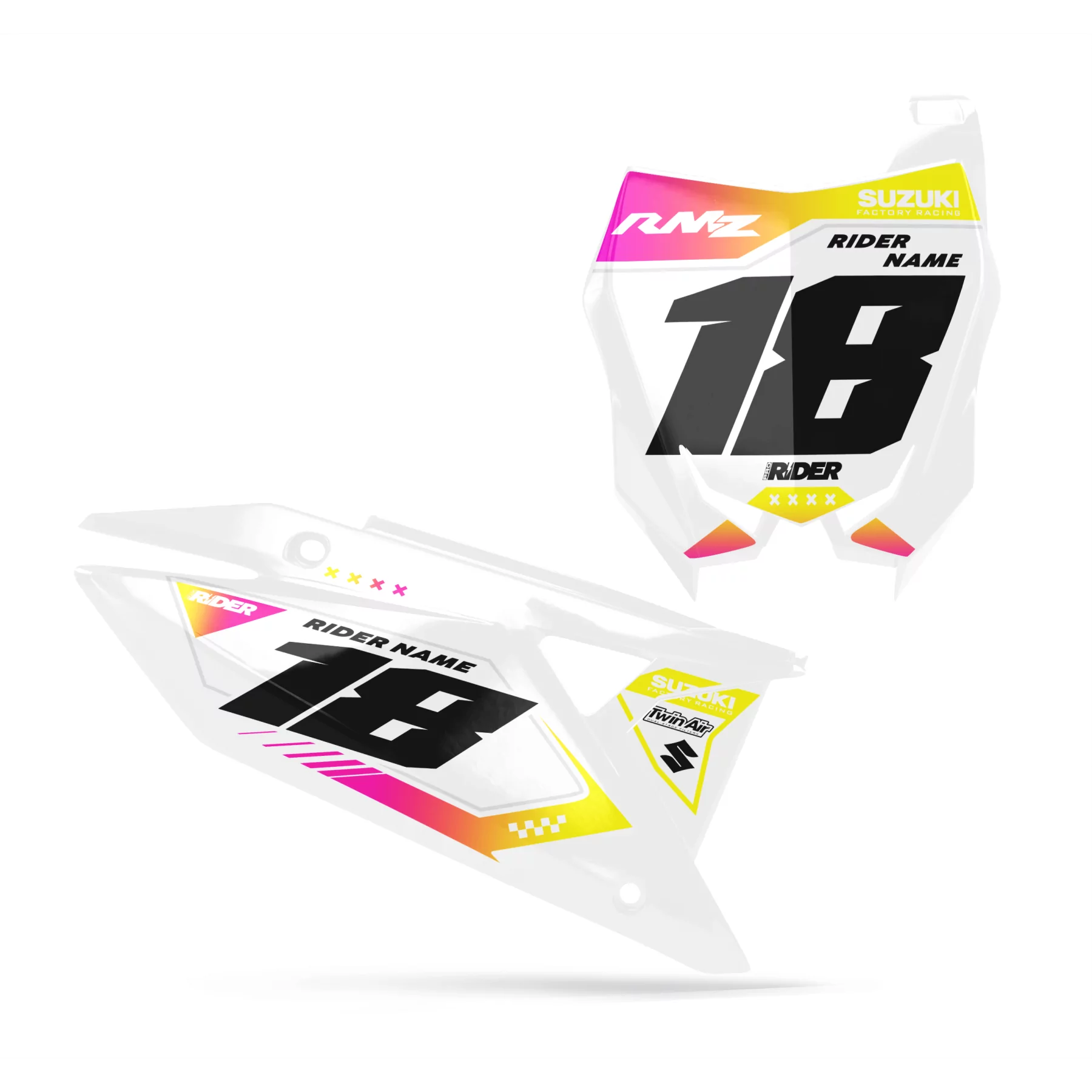 Moto stickerset STICKERSET NUMMERPLAAT ACHTERGRONDEN PERSO SUZUKI Glow Flex White Pink