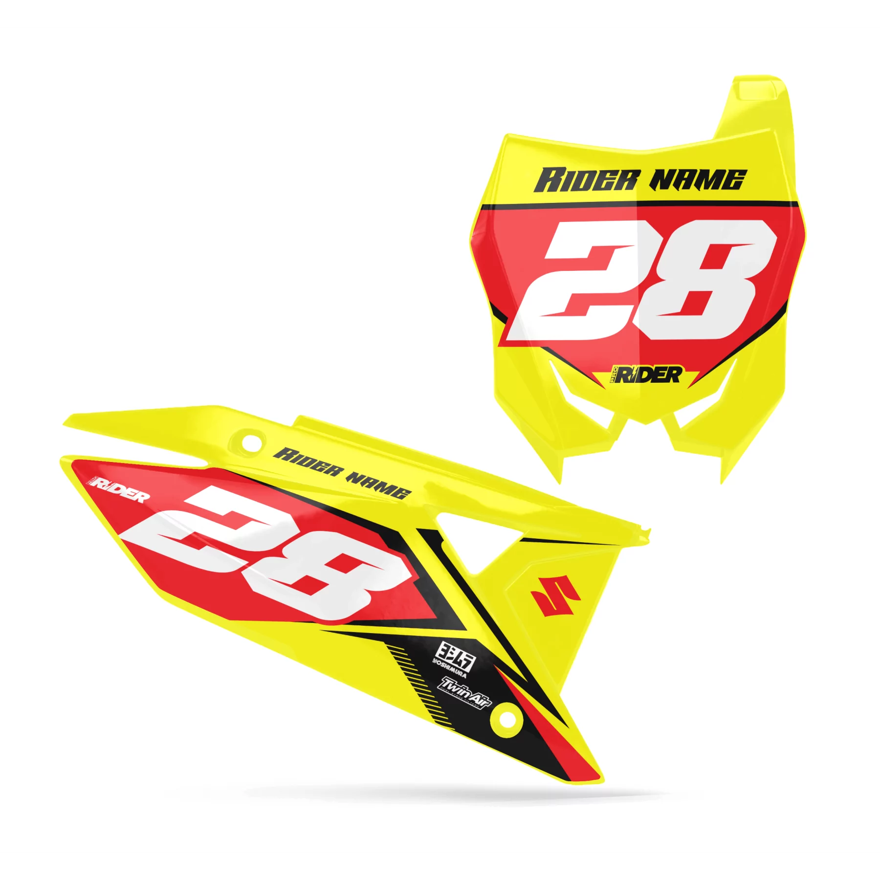 Motorrad-DEKOR DEKOR NUMMERNSCHILDHINTERGRÜNDE PERSO SUZUKI Vision Red Yellow