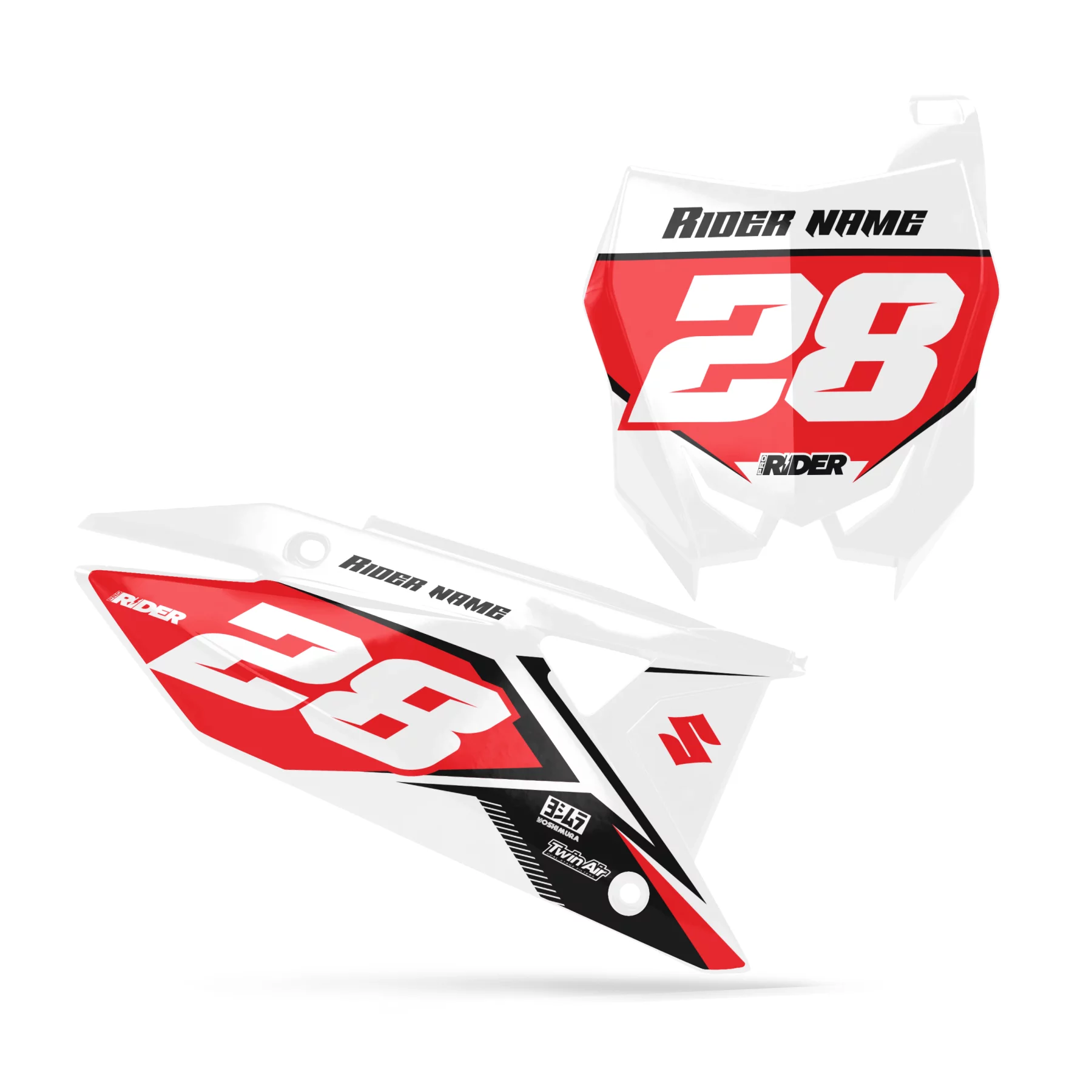 Moto stickerset STICKERSET NUMMERPLAAT ACHTERGRONDEN PERSO SUZUKI Vision Red White