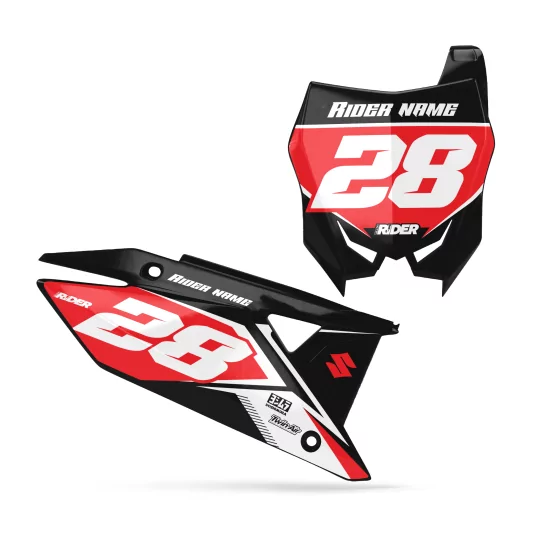 Motorrad-DEKOR DEKOR NUMMERNSCHILDHINTERGRÜNDE PERSO SUZUKI Vision Red Black