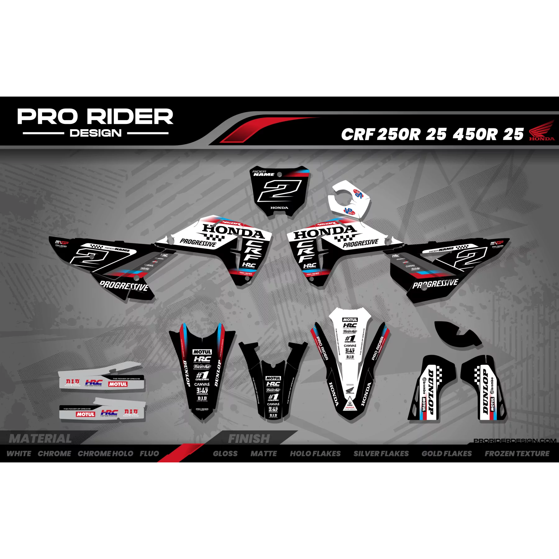 Kit adhesivos moto KIT ADHESIVOS Motocross HONDA TEAM HRC PROGRESSIVE | BLACK & WHITE