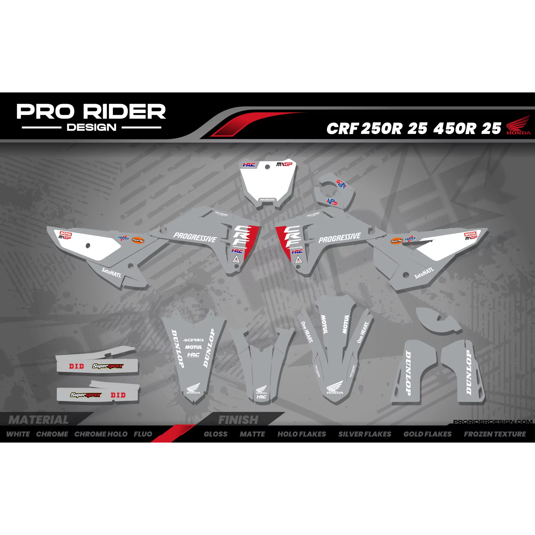 Kit adesivos moto KIT ADESIVOS Motocross HONDA HRC SMX Team PROGRESSIVE | CINZENTO