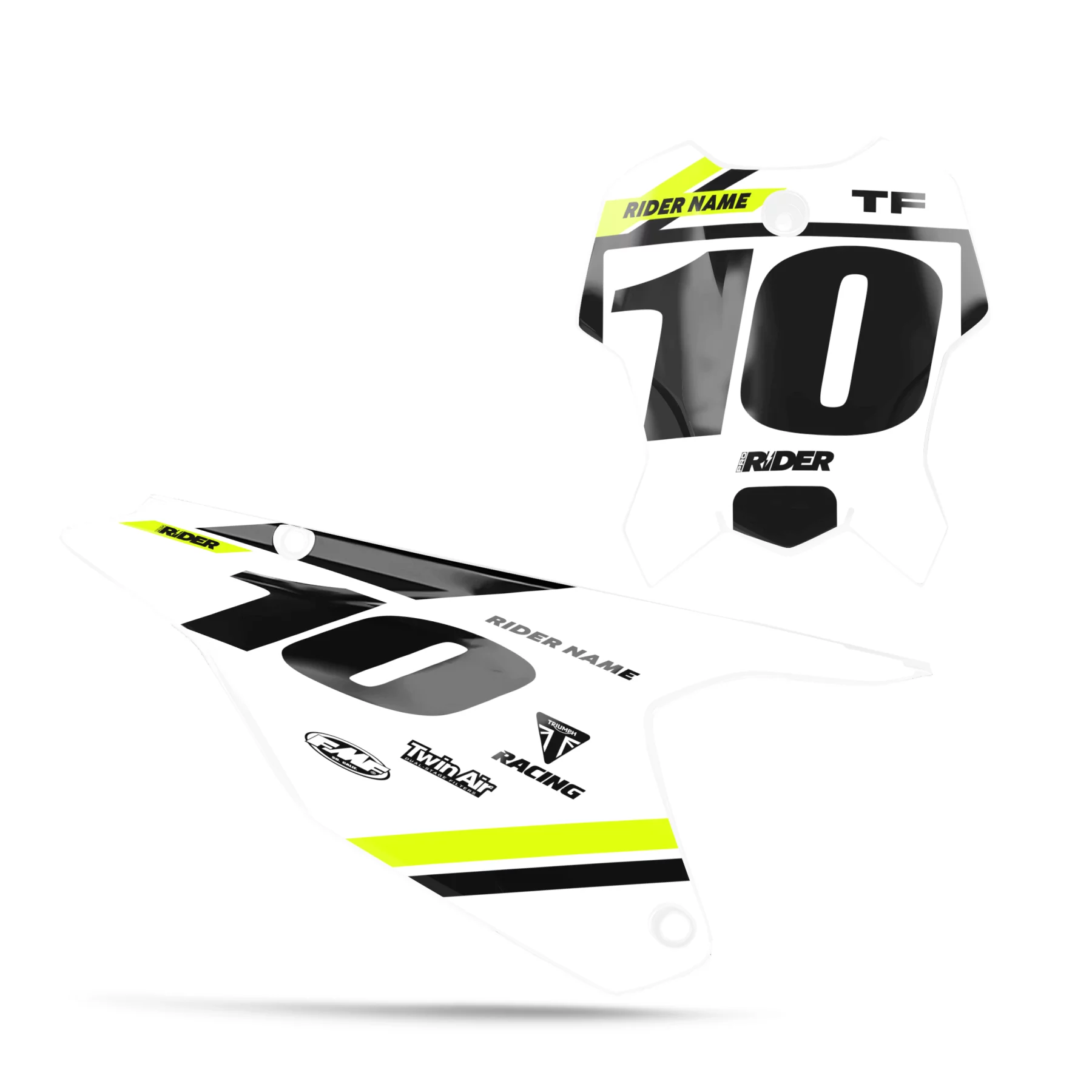 Stickerset voor motorfiets STICKERSET NUMMERPLAATACHTERGRONDEN TRIUMPH Varx Wit Zwart