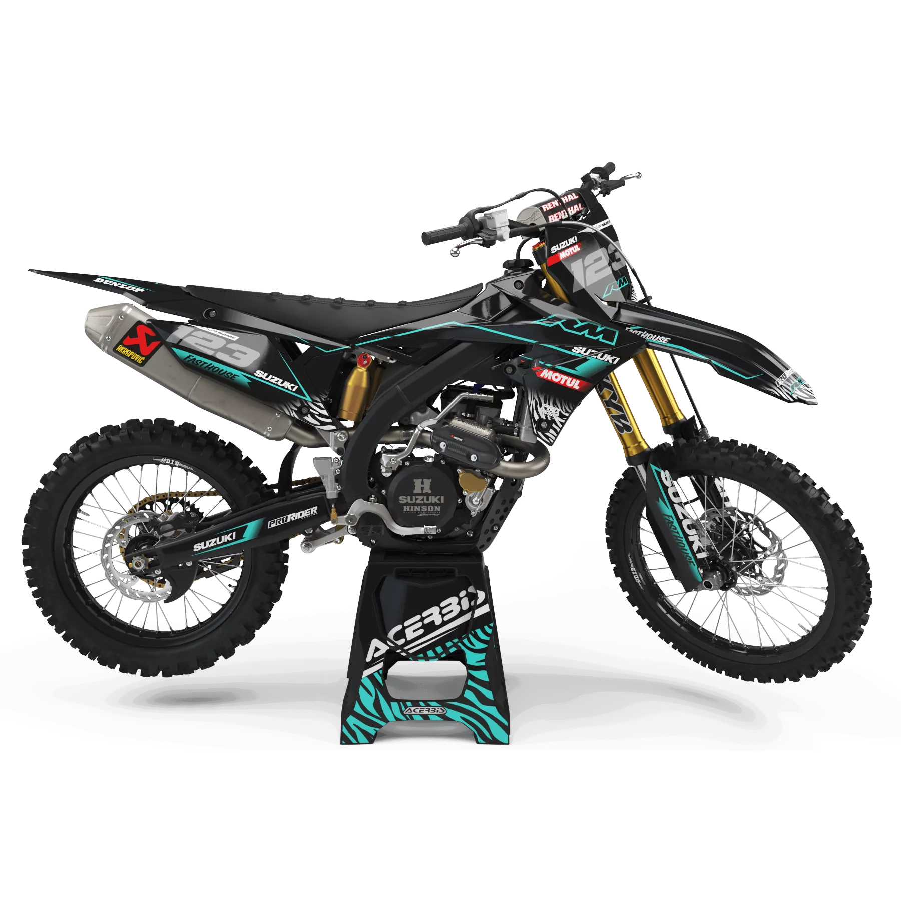 Motorcycle graphics kit Graphics Motocross PERSO SUZUKI MOTUL BLACK/TEAL