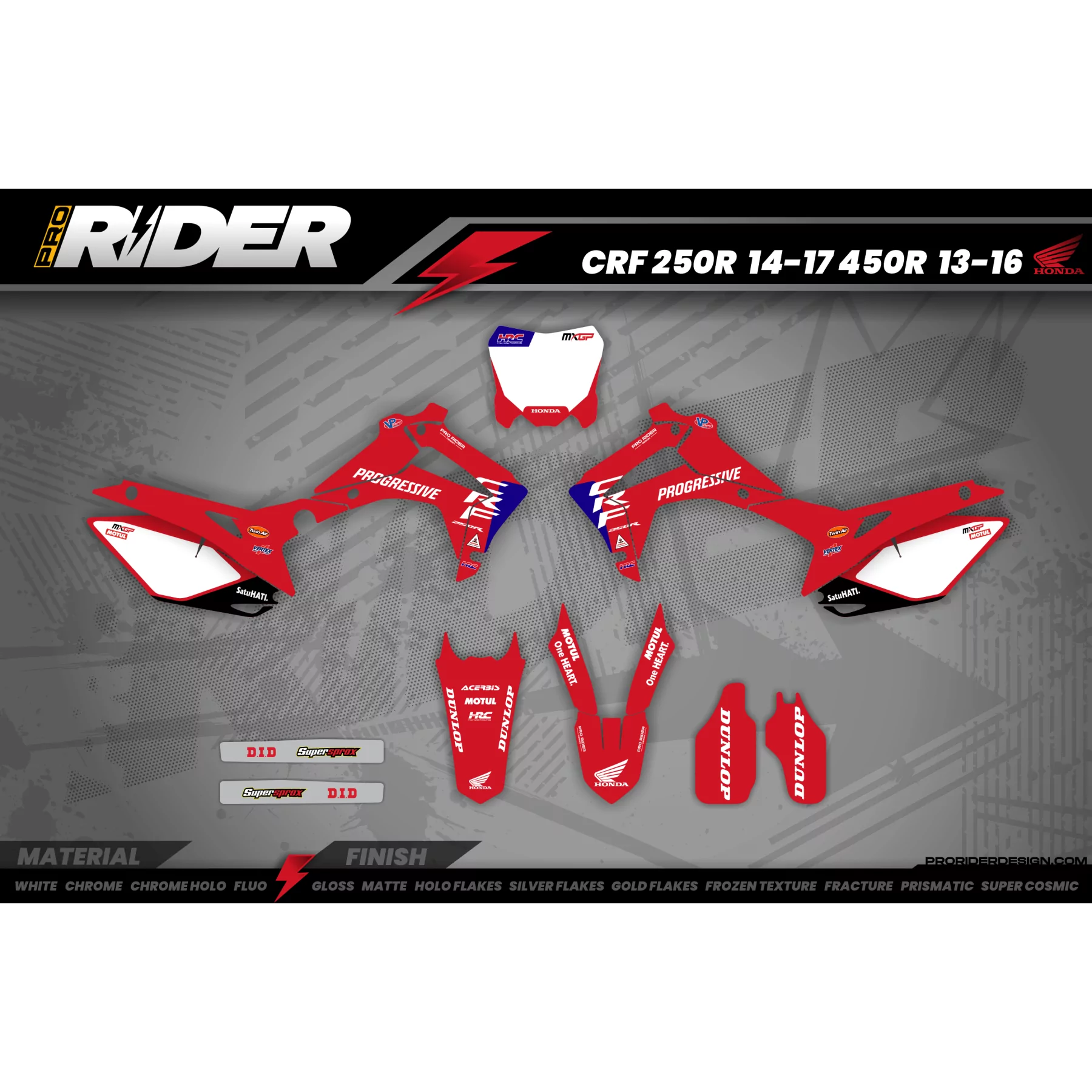 Kit adesivos Motocross HONDA HRC SMX Team PROGRESSIVE | RED - KIT ADESIVOS MOTOCROSS ENDURO