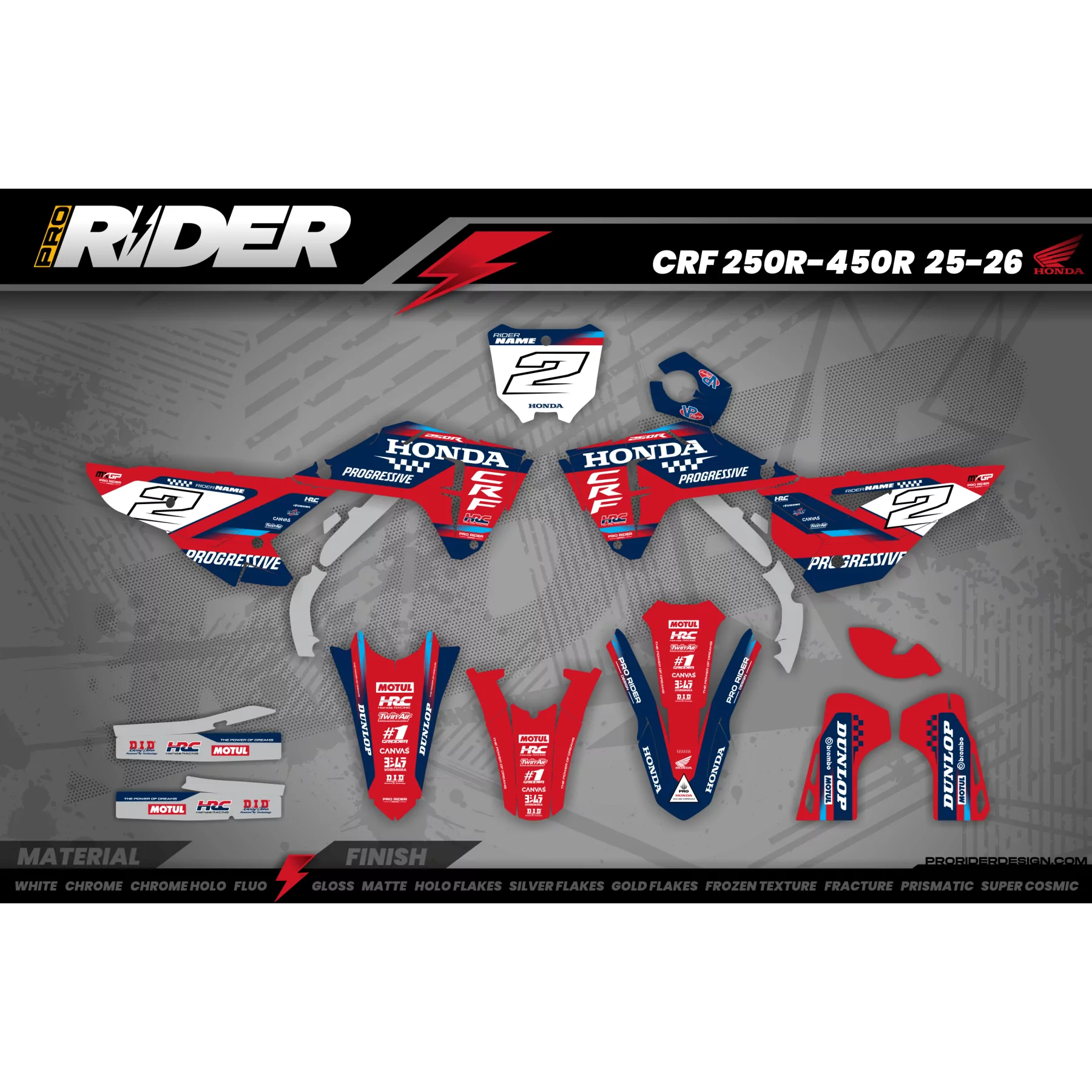 Kit adesivos Motocross HONDA TEAM HRC PROGRESSIVE | RED - KIT ADESIVOS MOTOCROSS ENDURO