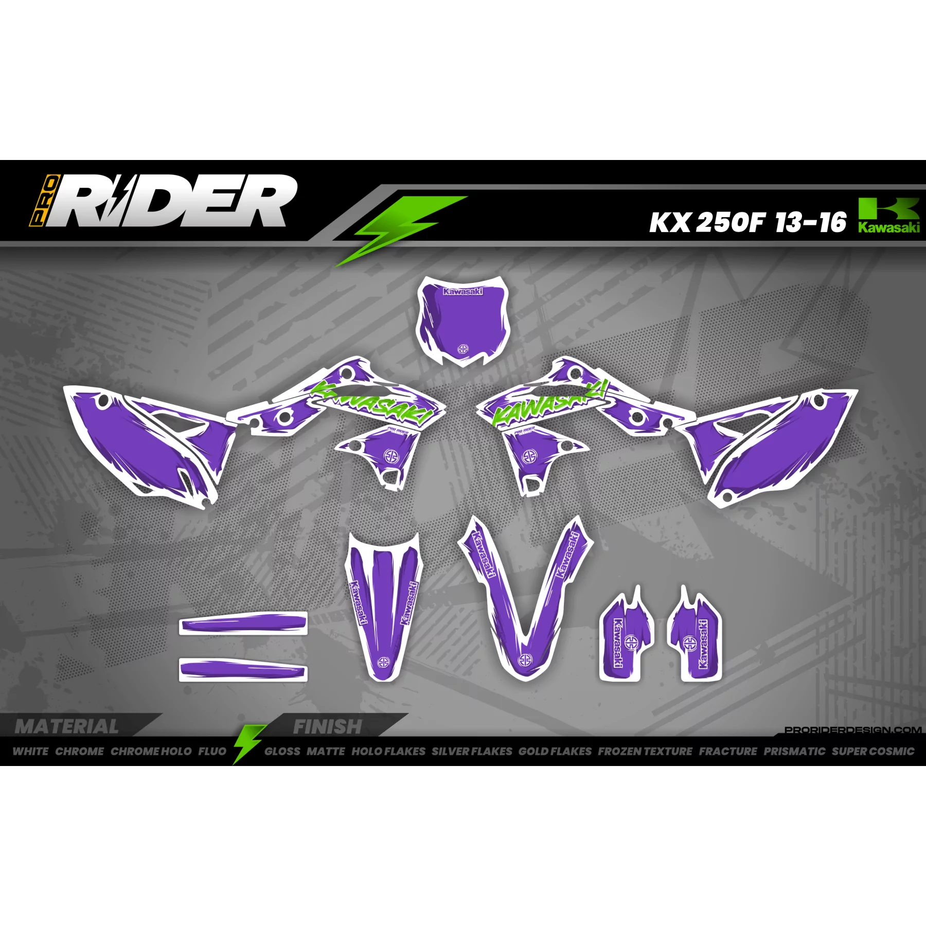 Dekor MOTOCROSS KAWASAKI CARTOON MANGA BRUSH WHITE/PURPLE - MOTOCROSS DEKOR KAWASAKI
