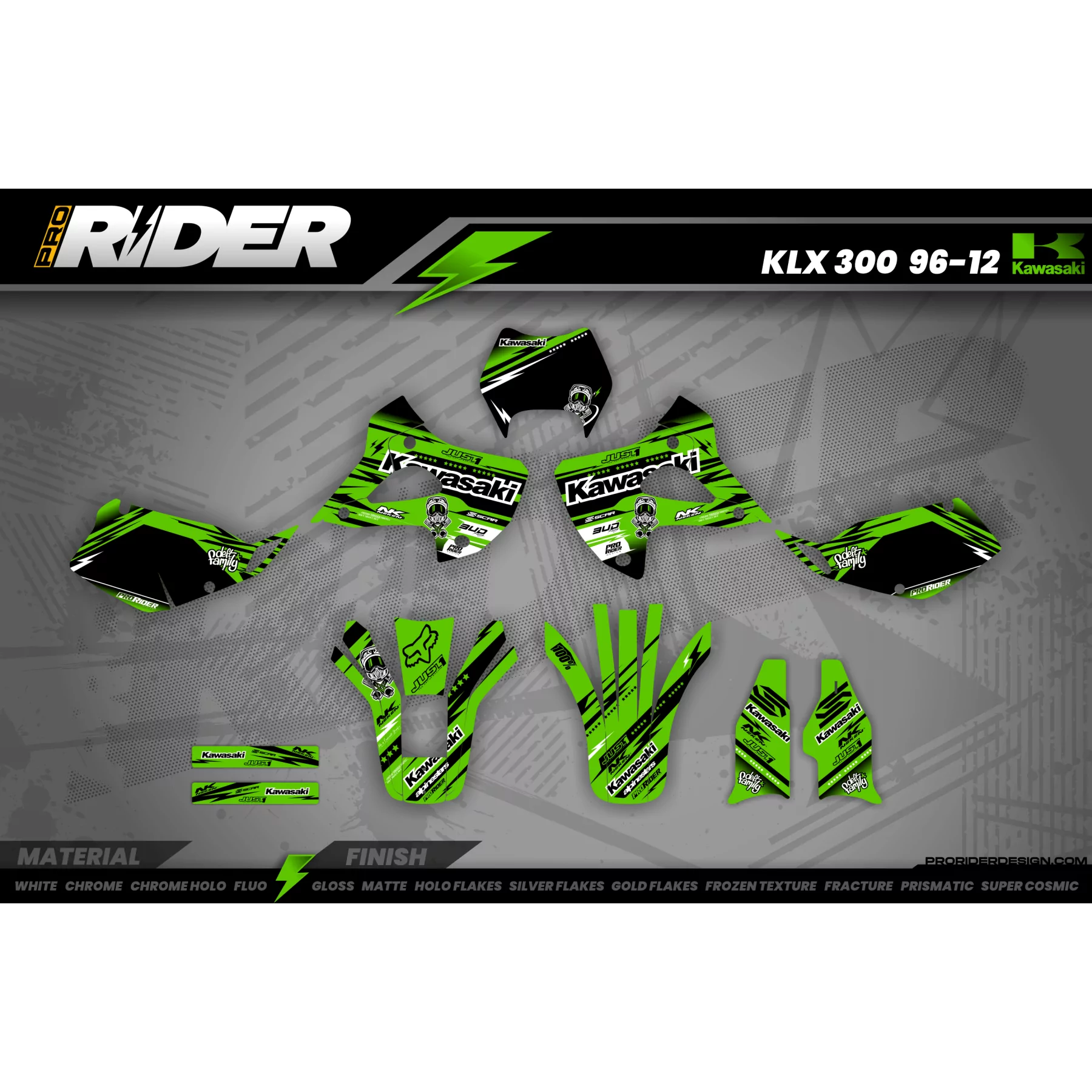 Kit adhesivos Motocross KAWASAKI JUST1 GREEN  - Kit adhesivos QUAD KAWASAKI