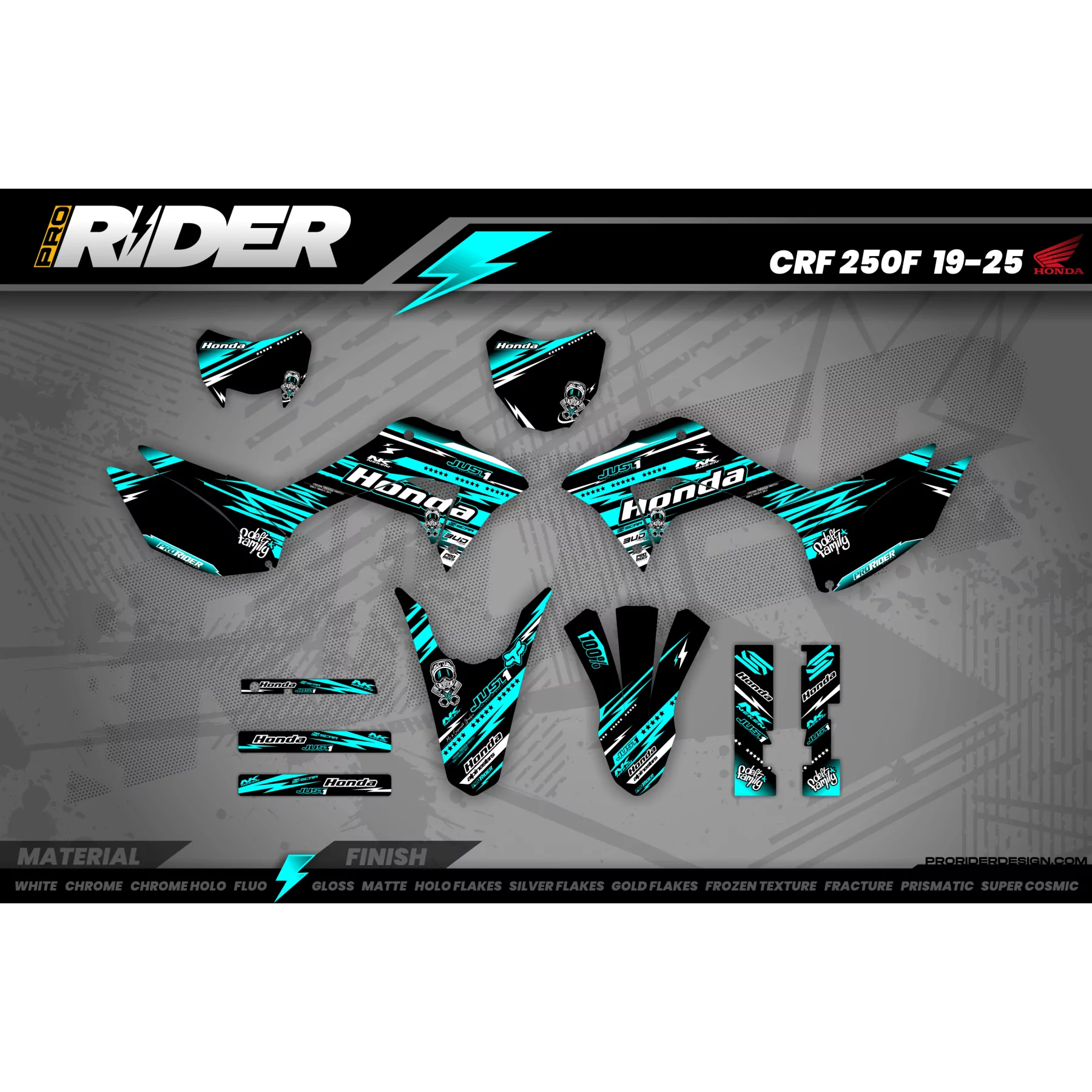 Kit adesivos Motocross HONDA JUST1 TEAL - KIT ADESIVOS MOTOCROSS ENDURO