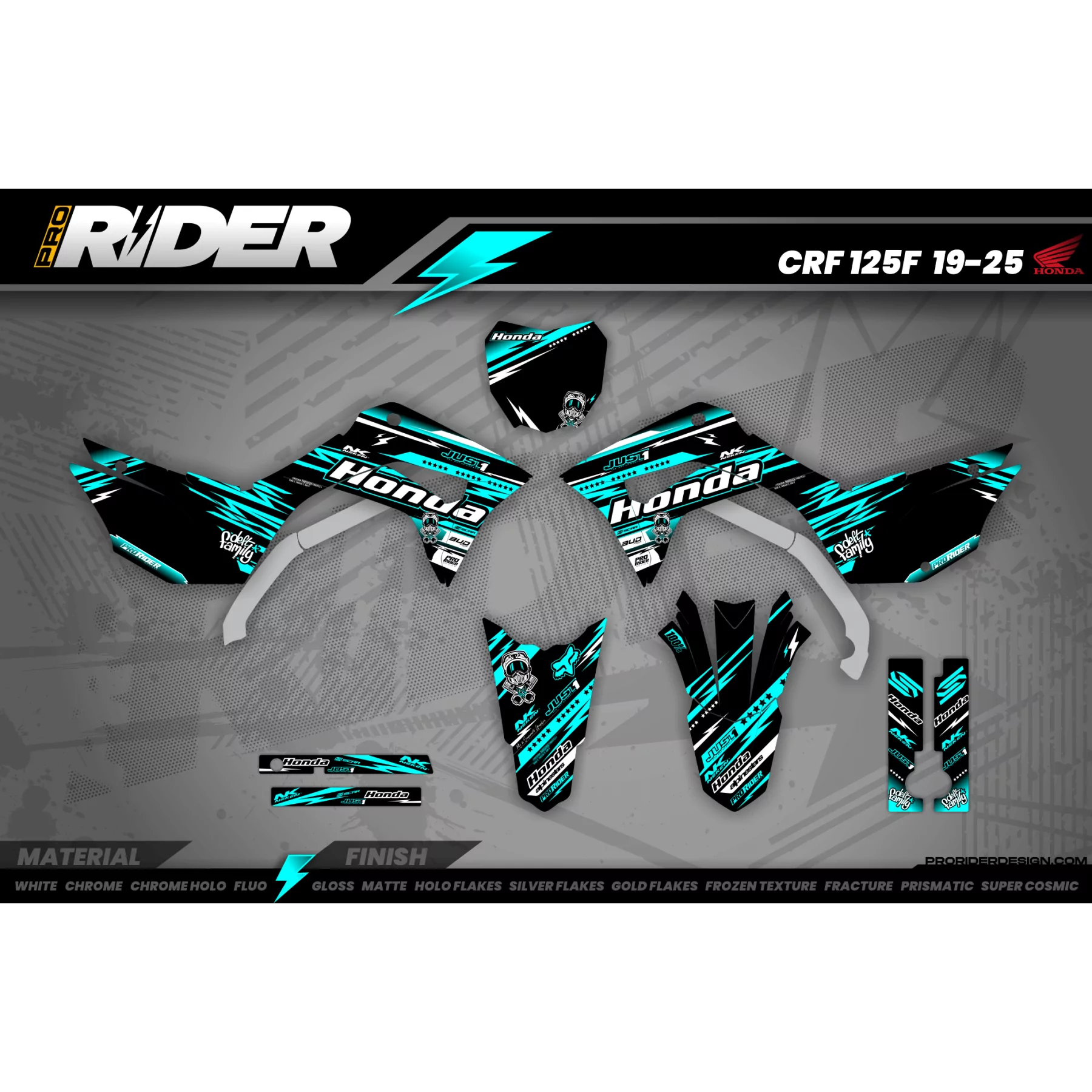Kit adesivos Motocross HONDA JUST1 TEAL - KIT ADESIVOS MOTOCROSS ENDURO