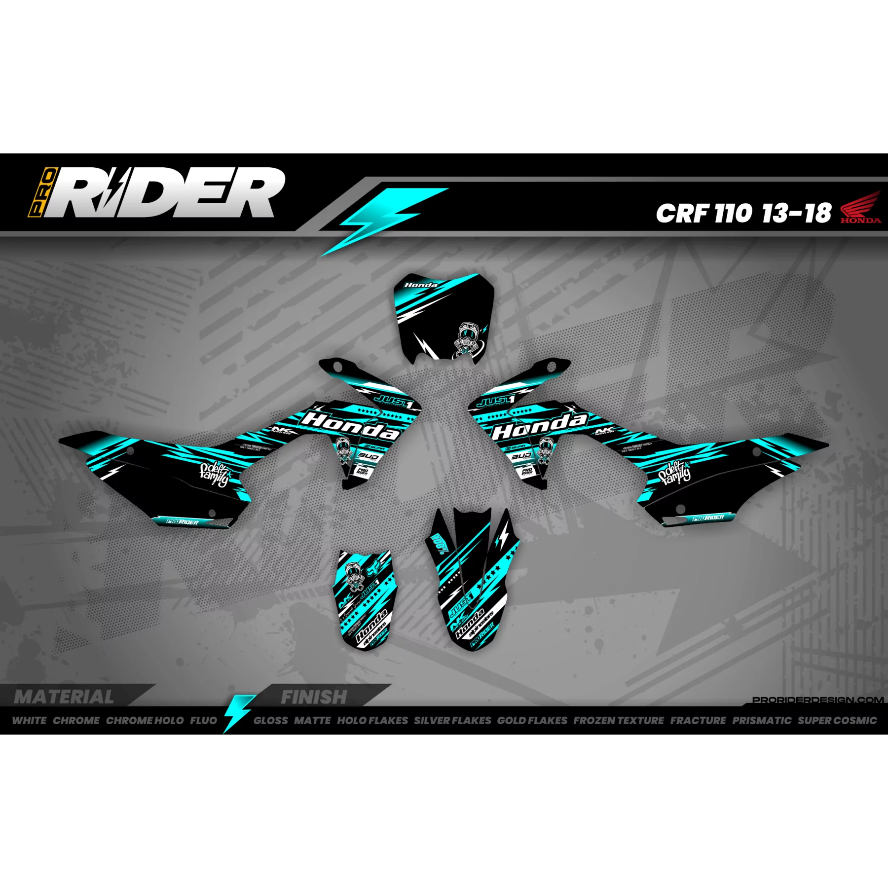 Kit adesivos Motocross HONDA JUST1 TEAL - KIT ADESIVOS MOTOCROSS ENDURO