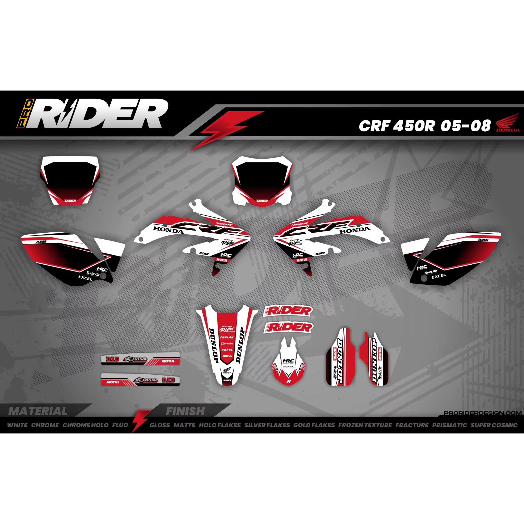 Kit adesivos Motocross HONDA WHITE HRC LINE - KIT ADESIVOS MOTOCROSS ENDURO