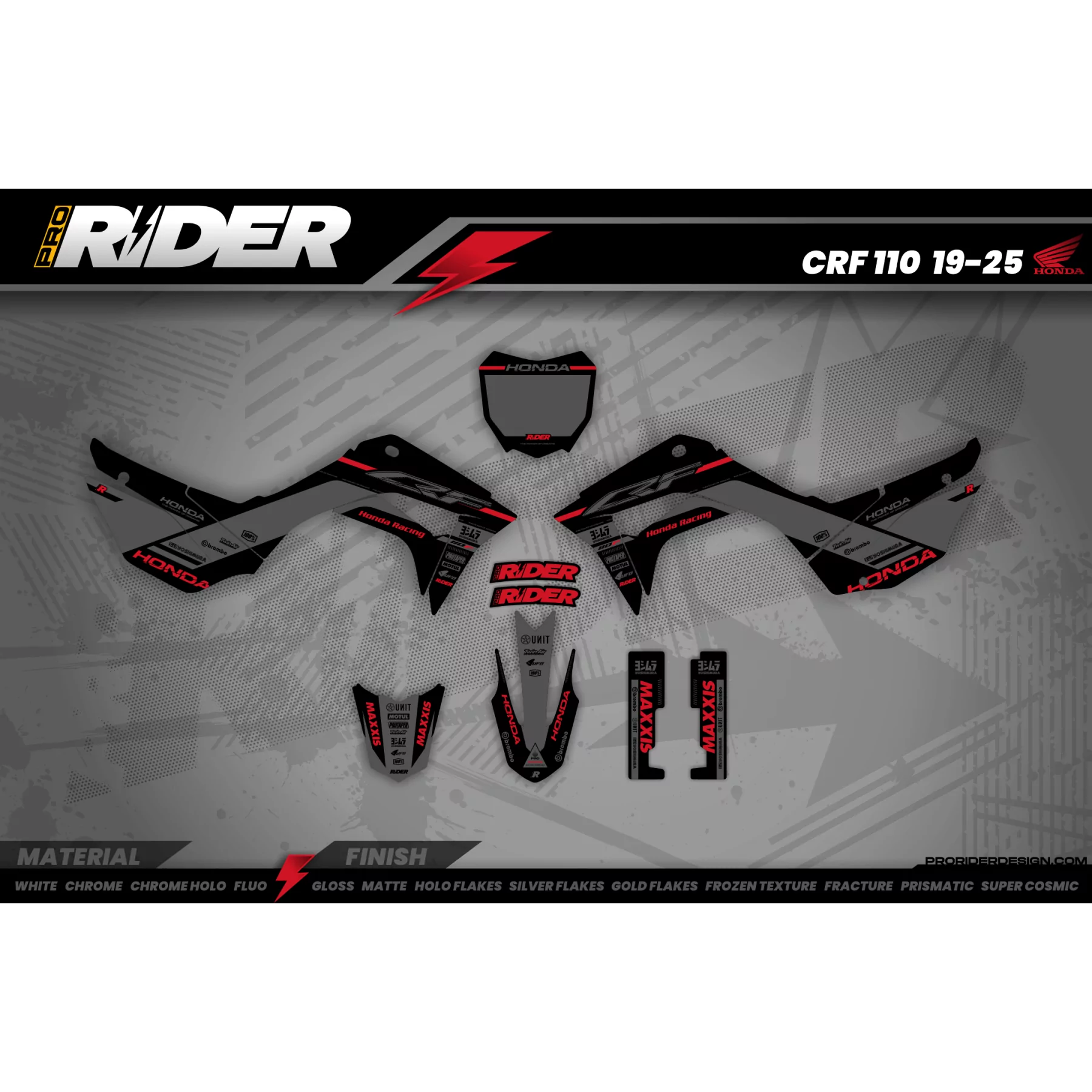 Kit adesivos MOTOCROSS HONDA BLACK CRASH - KIT ADESIVOS MOTO HONDA
