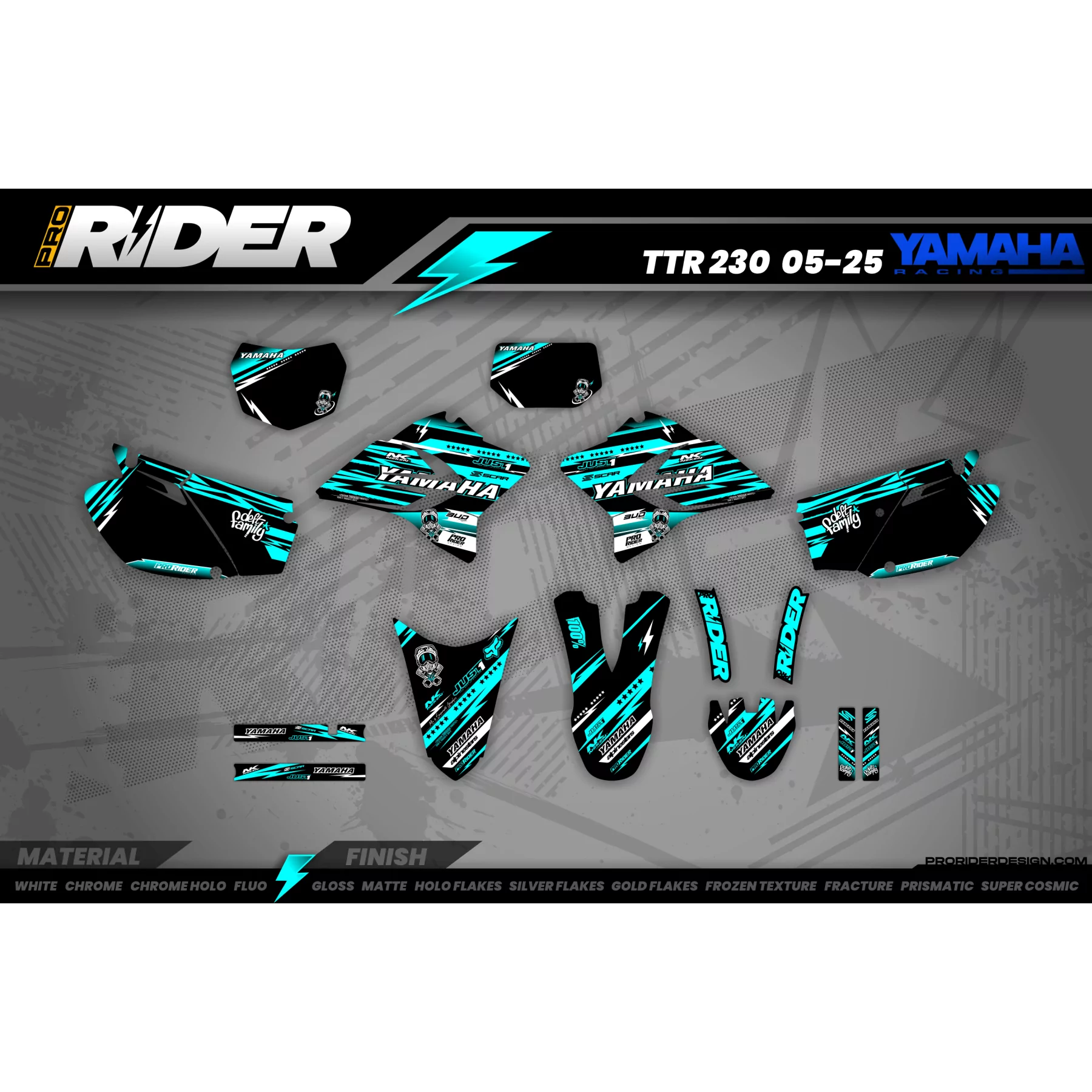 Kit adesivos Motocross YAMAHA YZ YZF... JUST1 TEAL - KIT ADESIVOS MOTOCROSS / ENDURO YAMAHA