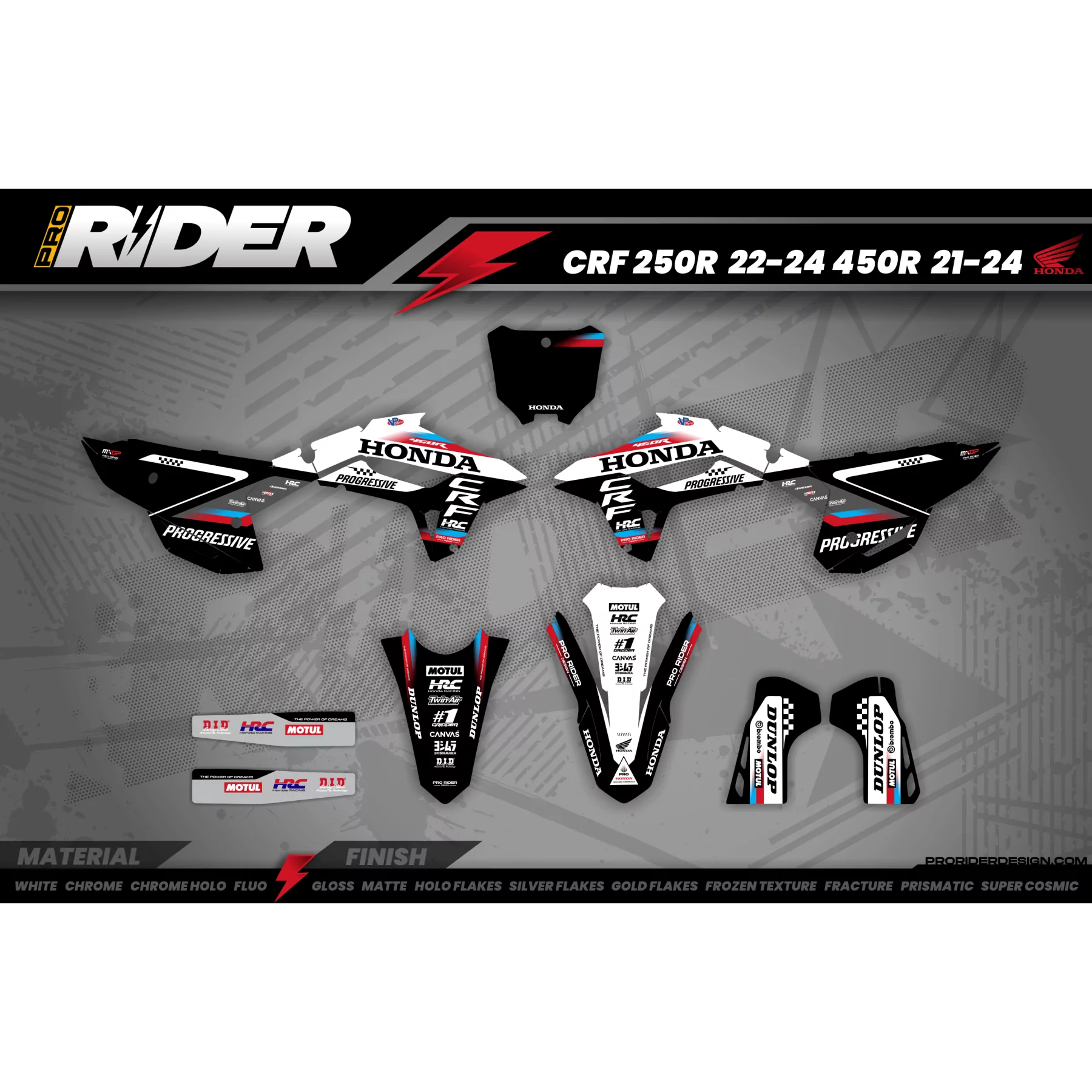 Kit adhesivos Motocross HONDA TEAM HRC PROGRESSIVE | BLACK & WHITE  - Kit adhesivos MOTOCROSS ENDURO