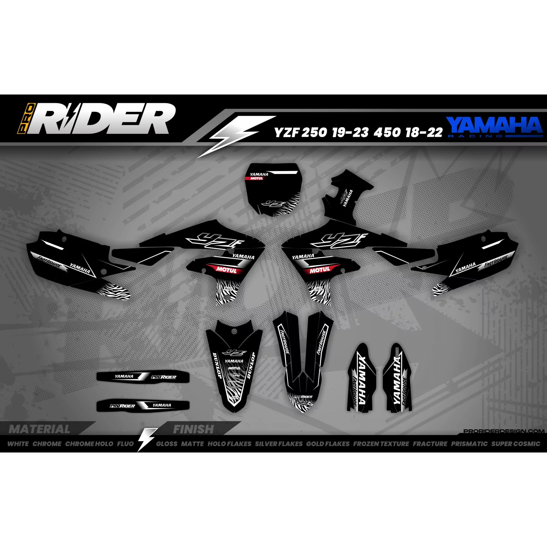 Kit adesivos Motocross YAMAHA YZ YZF... MOTUL BLACK/WHITE - KIT ADESIVOS MOTOCROSS / ENDURO YAMAHA