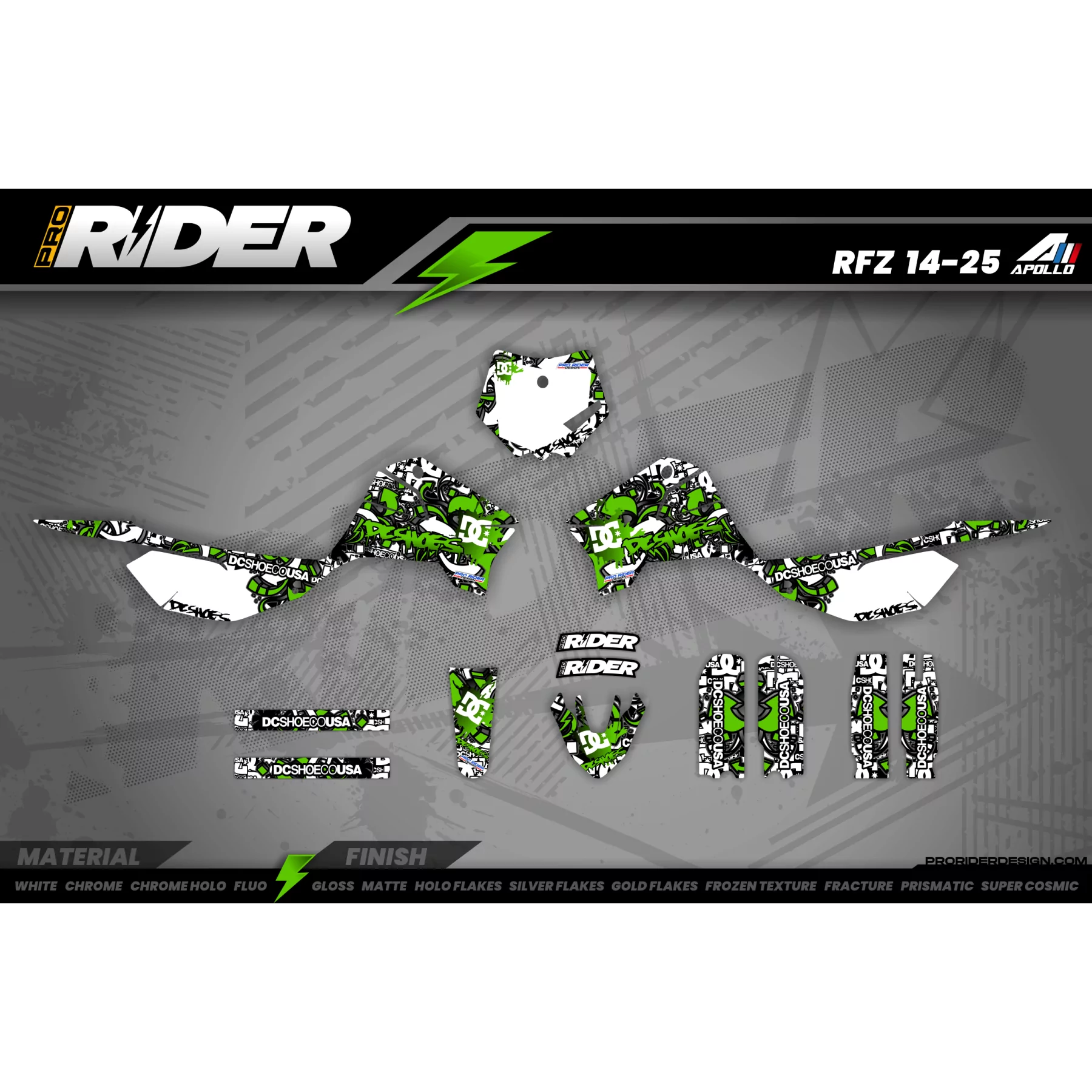 KIT ADESIVOS MOTOCROSS DC B&W verde (ref:prda15b) - KIT ADESIVOS MOTOCROSS ENDURO