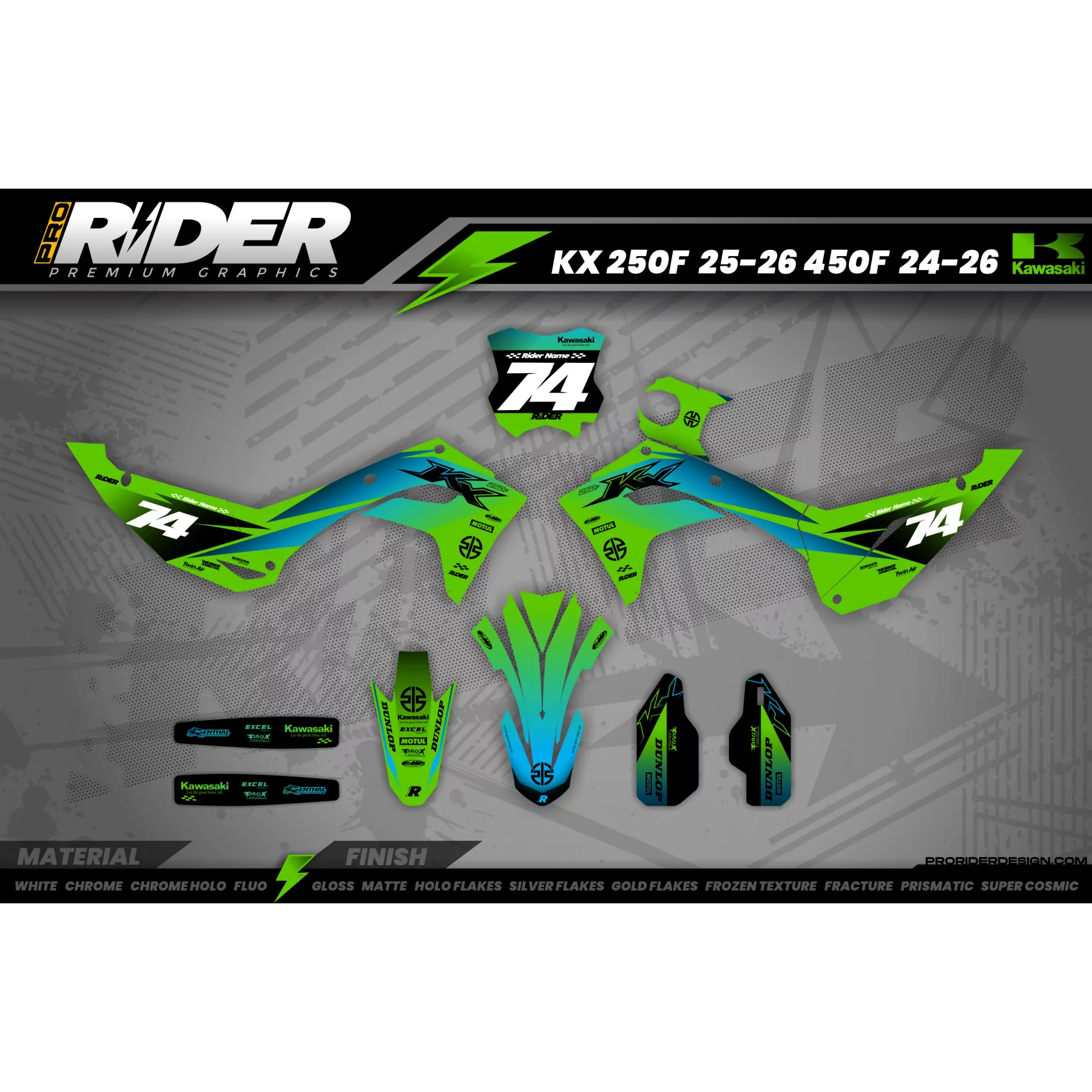 STICKERSET MOTOCROSS KAWASAKI RACESPEC GREEN - STICKERSET MOTO KAWASAKI