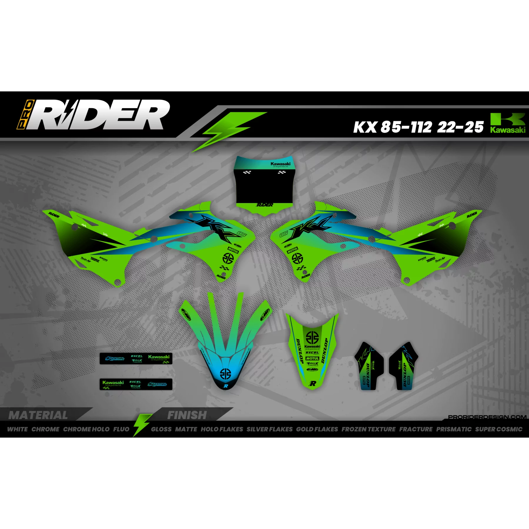KIT ADESIVOS MOTOCROSS KAWASAKI RACESPEC GREEN - KIT ADESIVOS MOTO KAWASAKI