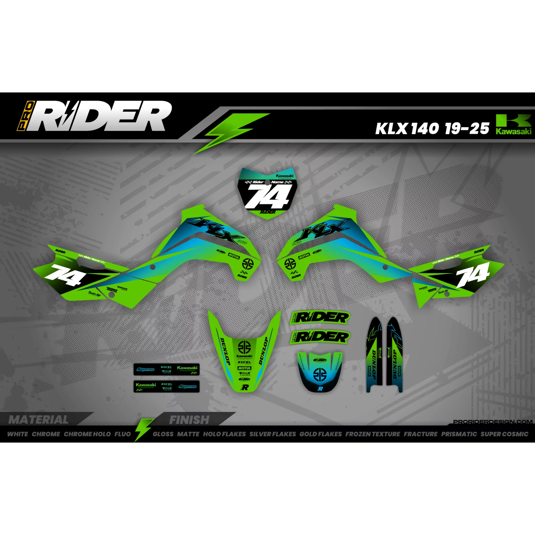 KIT ADESIVOS MOTOCROSS KAWASAKI RACESPEC GREEN - KIT ADESIVOS MOTO KAWASAKI