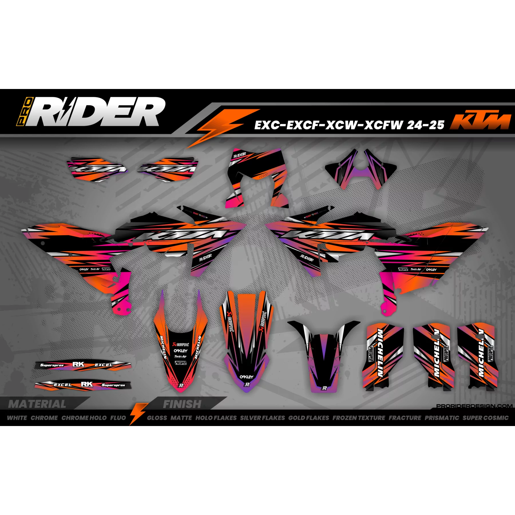Kit adesivos MOTOCROSS KTM ORANGE LUMEN - Kit adesivos MOTO KTM