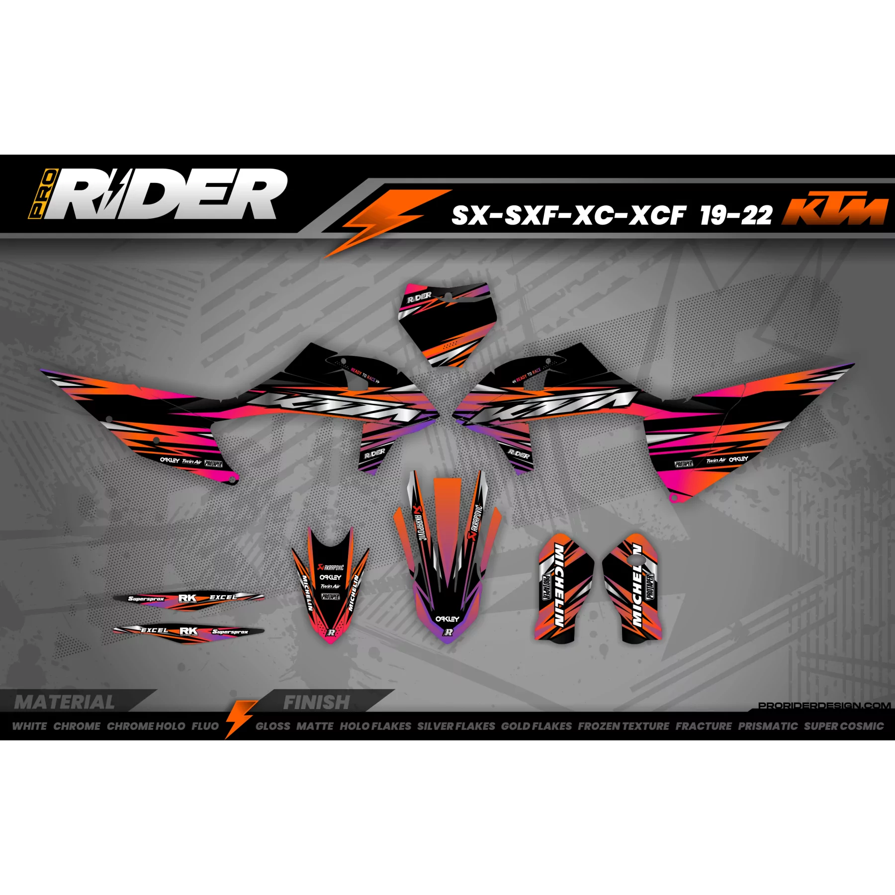 Kit adesivos MOTOCROSS KTM ORANGE LUMEN - Kit adesivos MOTO KTM