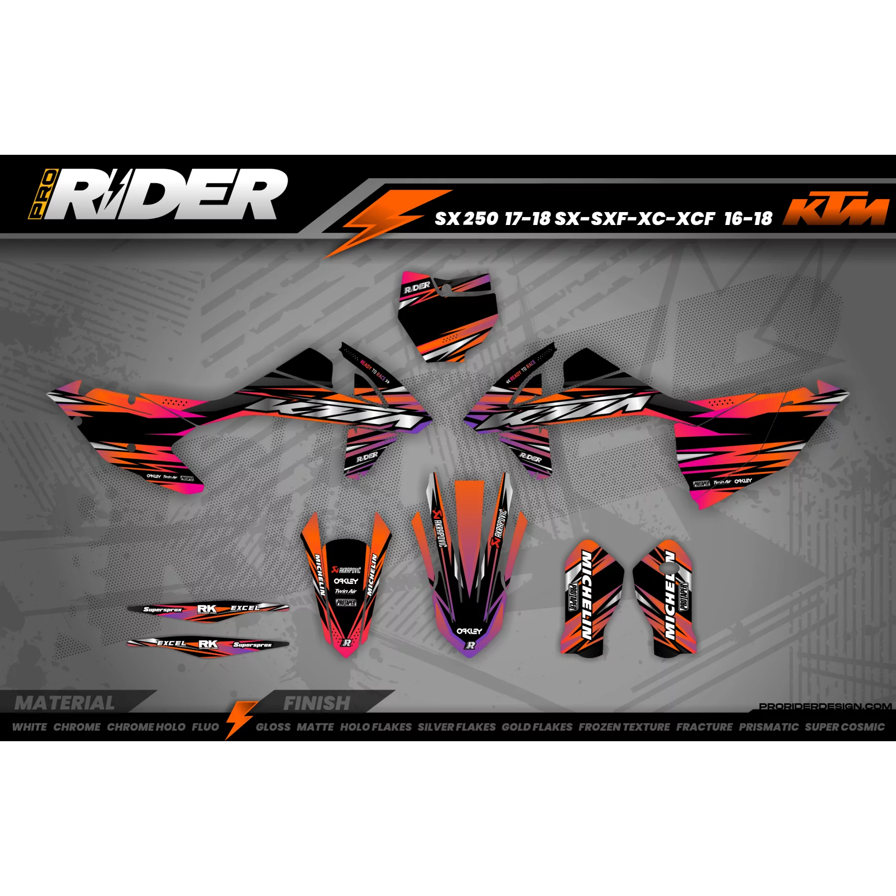 Kit adesivos MOTOCROSS KTM ORANGE LUMEN - Kit adesivos MOTO KTM