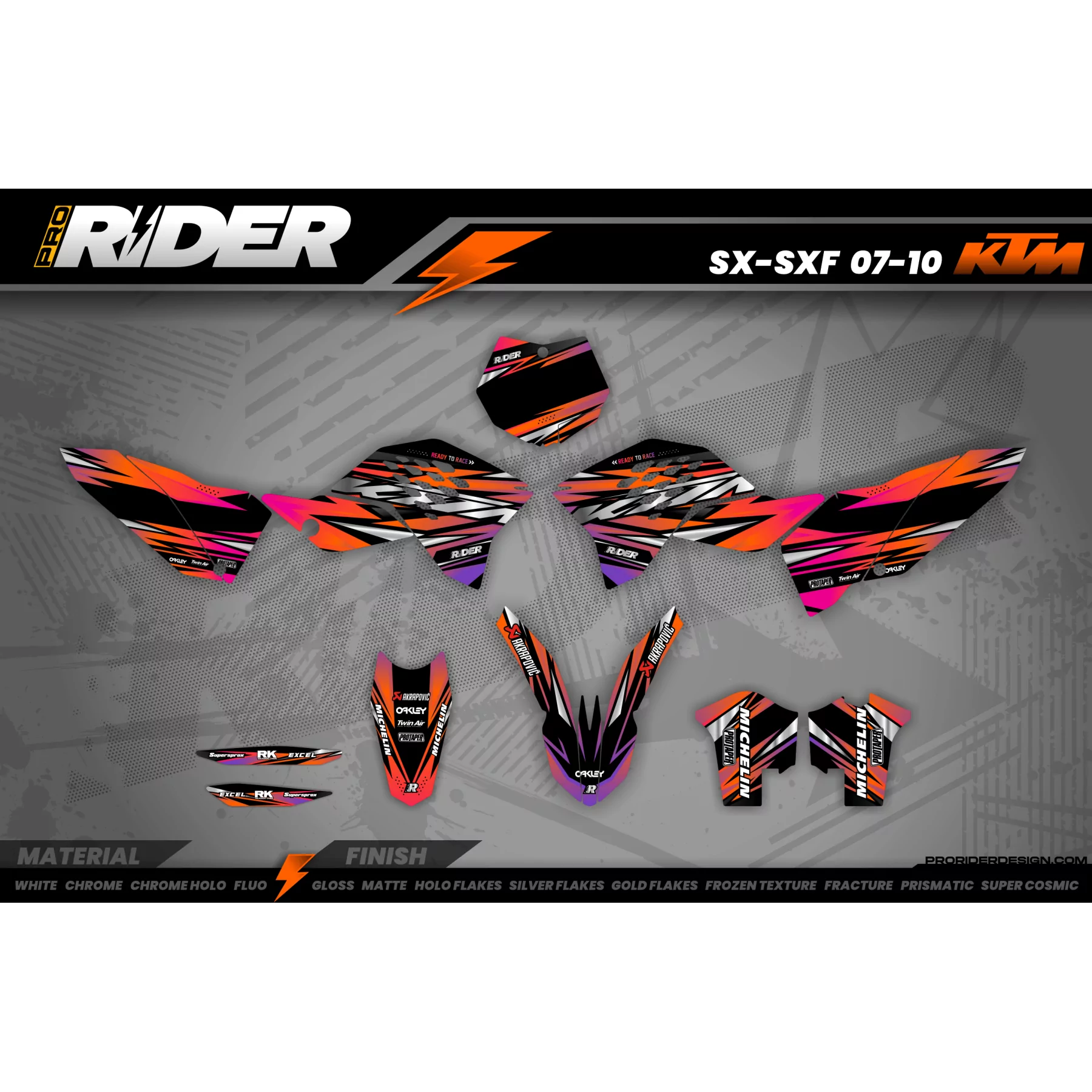 Kit adesivos MOTOCROSS KTM ORANGE LUMEN - Kit adesivos MOTO KTM