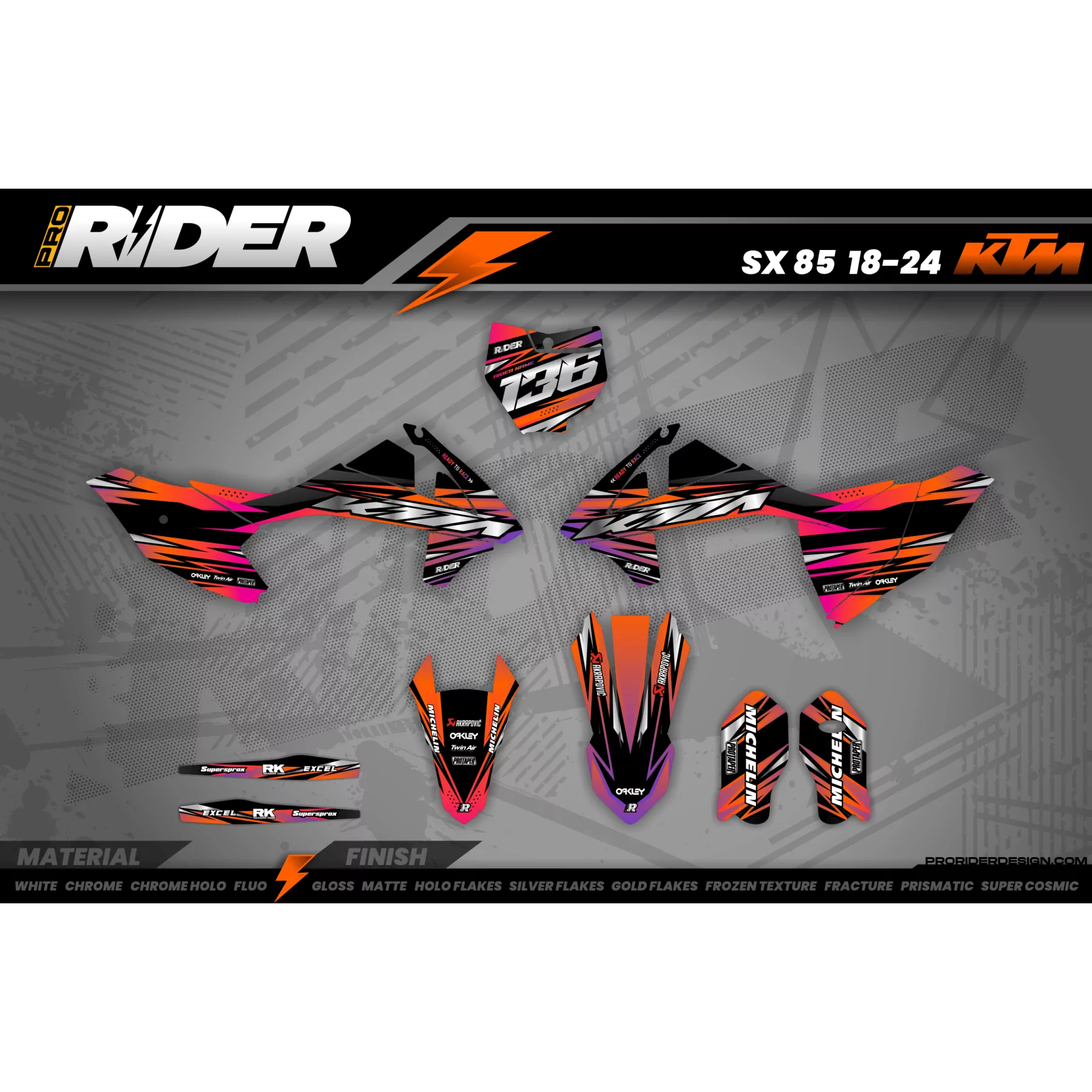 Stickerset MOTOCROSS KTM ORANGE LUMEN - STICKERSET MOTOR KTM