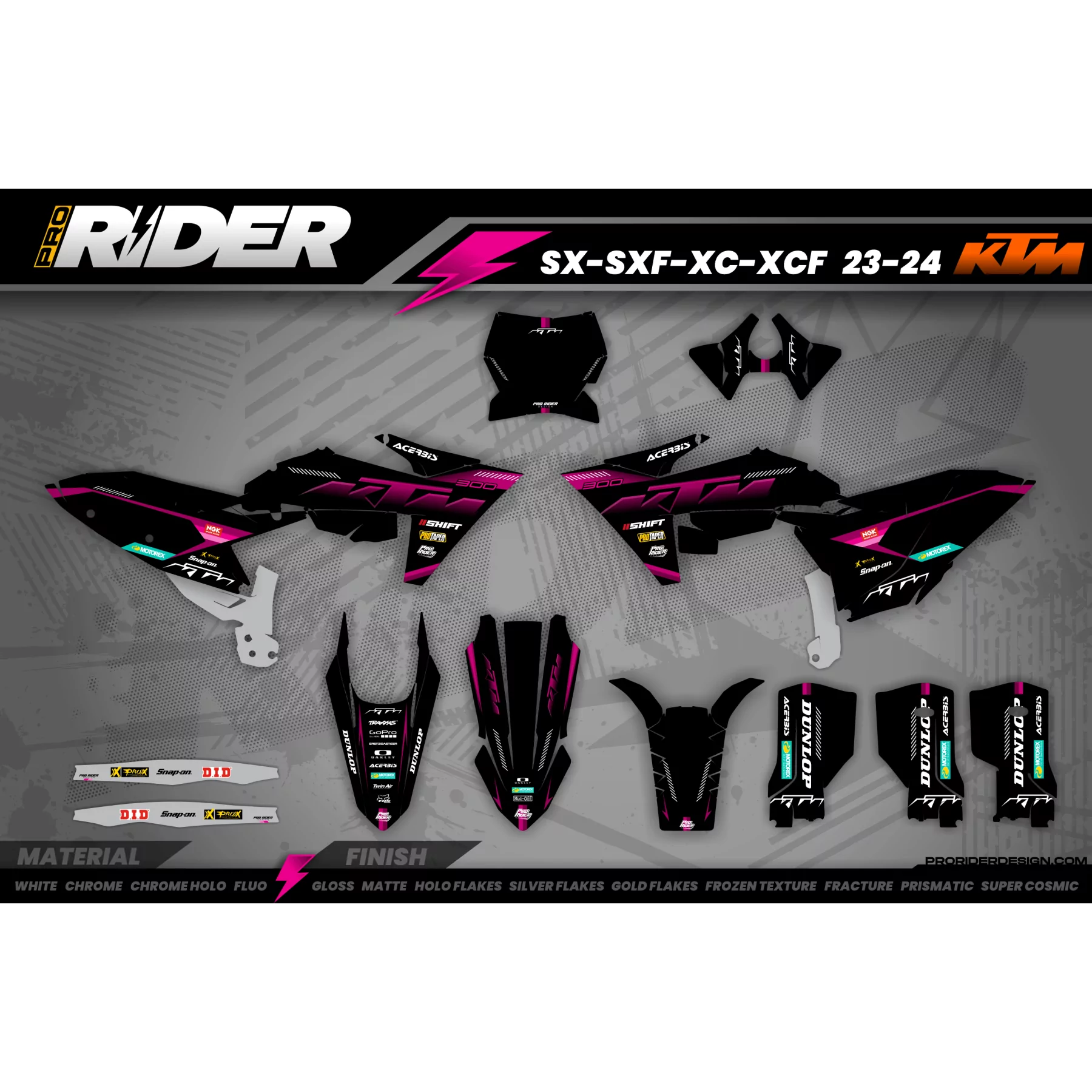 Stickerset Motocross KTM SX SXF EXC | Shadow Edition | Black pink - ALLE MODELLEN STICKERSETS KTM
