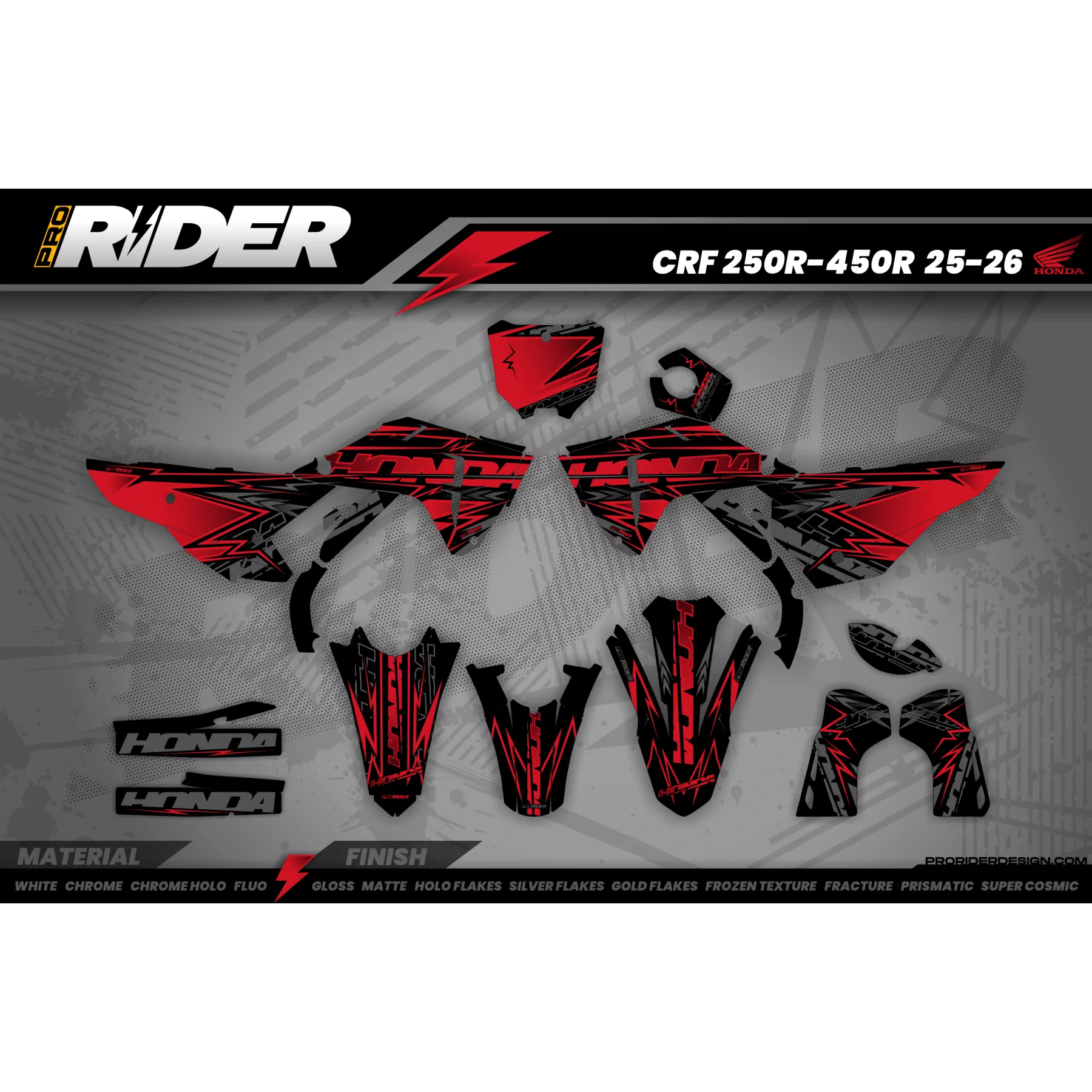 Kit adesivos Motocross HONDA RED BOLD EFFECT - KIT ADESIVOS MOTO HONDA