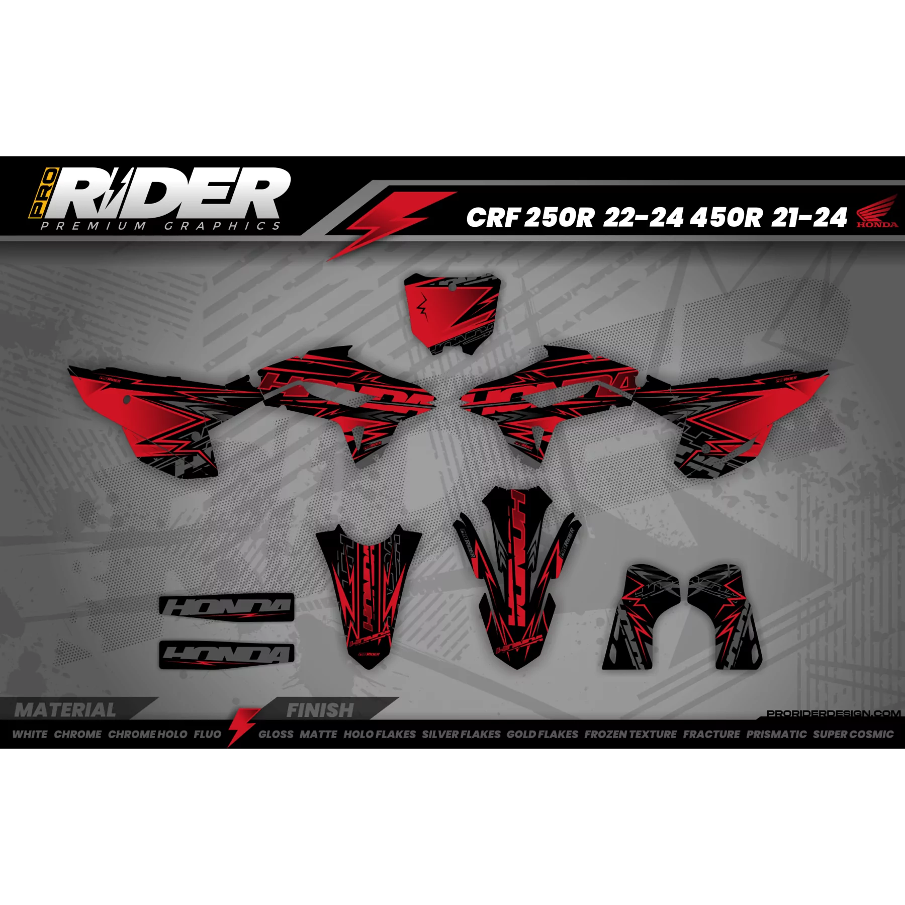 Kit adesivos Motocross HONDA RED BOLD EFFECT - KIT ADESIVOS MOTO HONDA