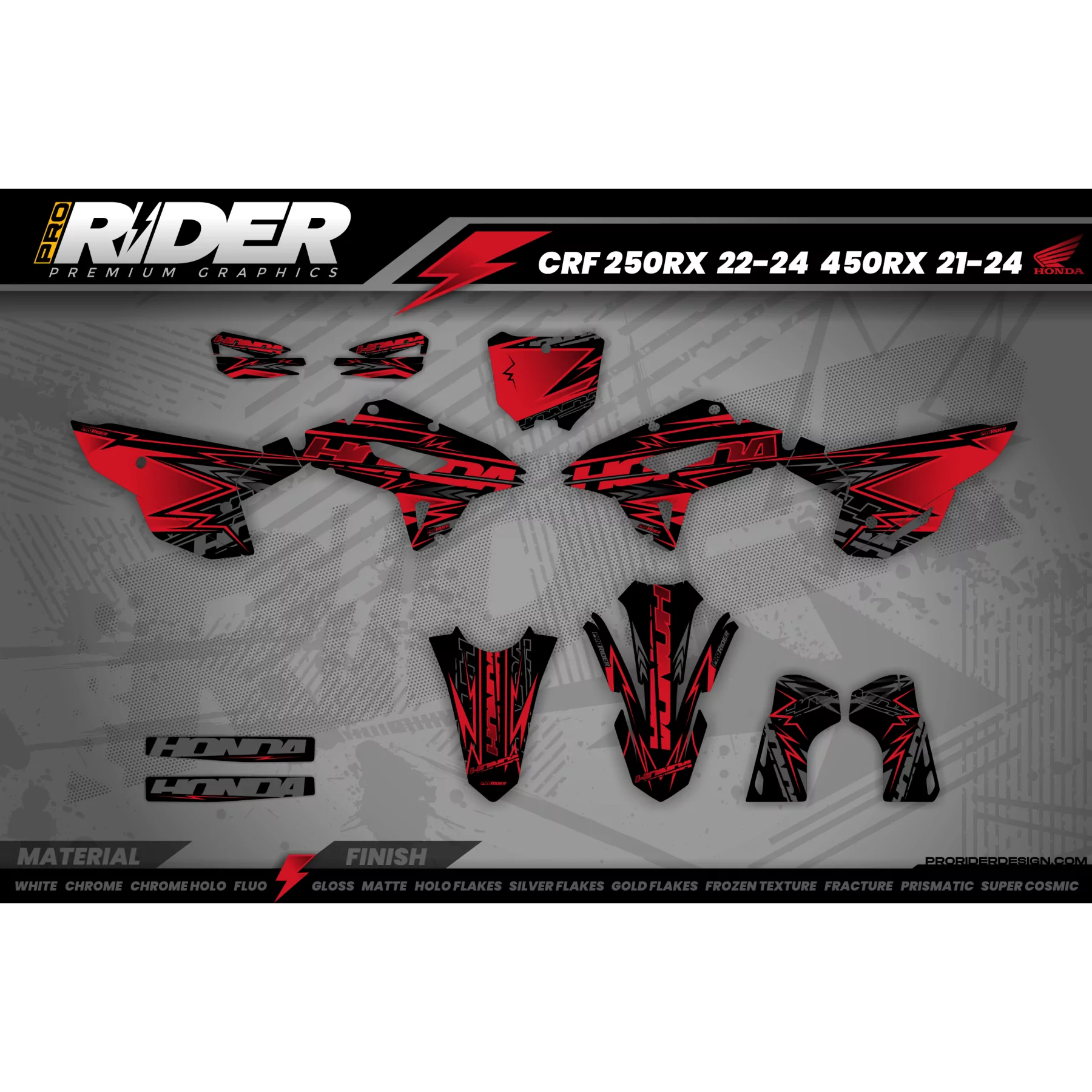 Kit adesivos Motocross HONDA RED BOLD EFFECT - KIT ADESIVOS MOTO HONDA