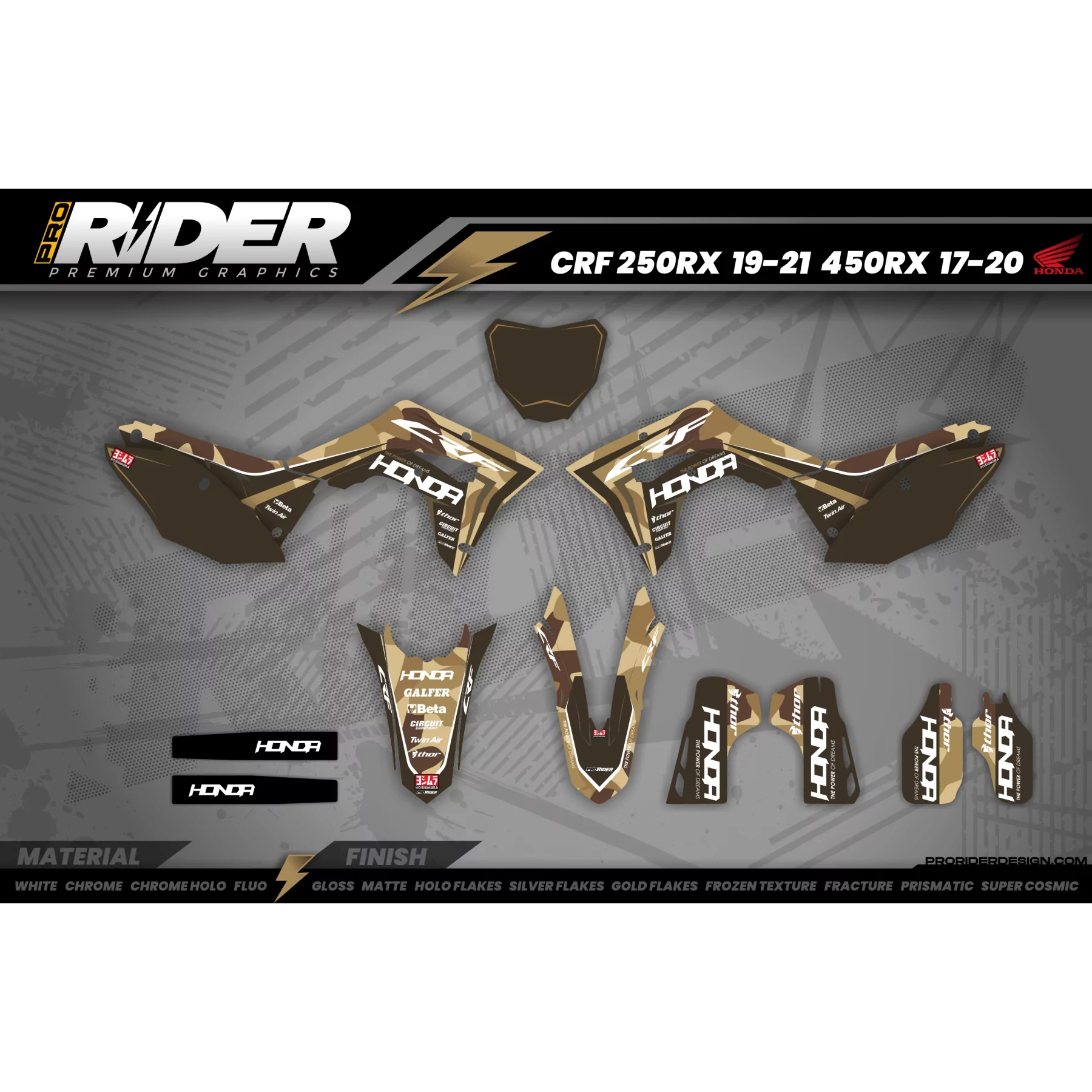 Kit adesivos Motocross HONDA BROWN MAT FINISH TOUCH - KIT ADESIVOS MOTOCROSS ENDURO