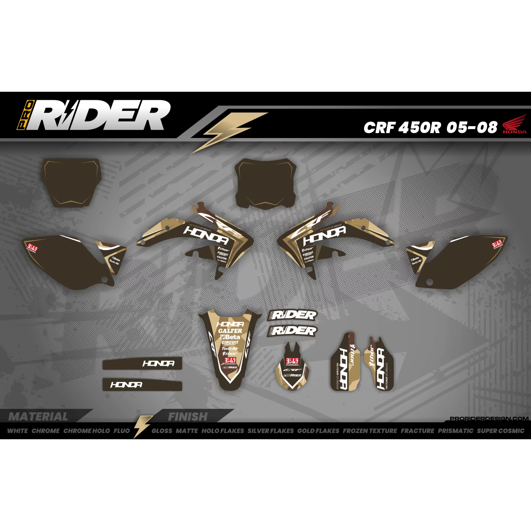 Kit adesivos Motocross HONDA BROWN MAT FINISH TOUCH - KIT ADESIVOS MOTOCROSS ENDURO