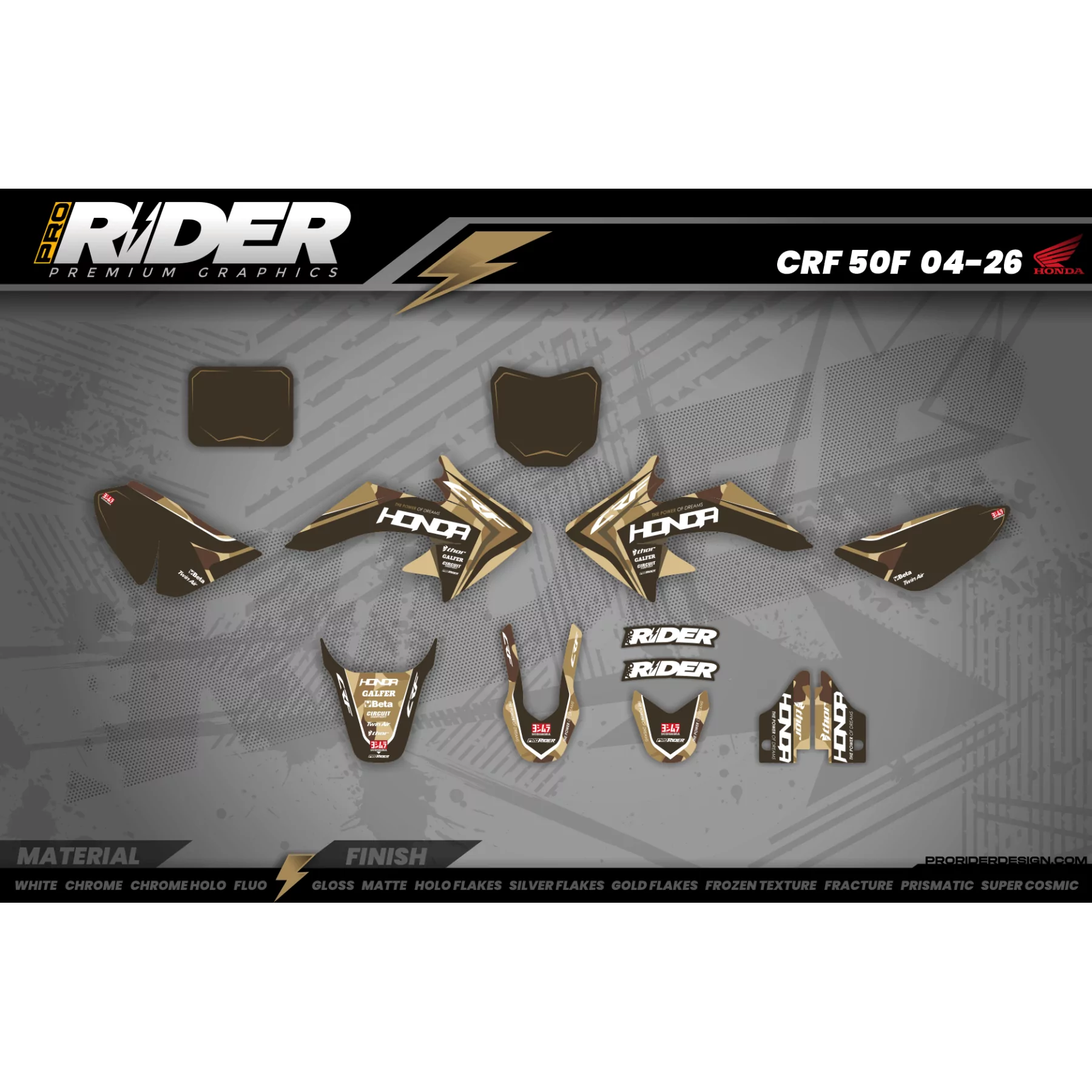 Kit adesivos Motocross HONDA BROWN MAT FINISH TOUCH - KIT ADESIVOS MOTOCROSS ENDURO